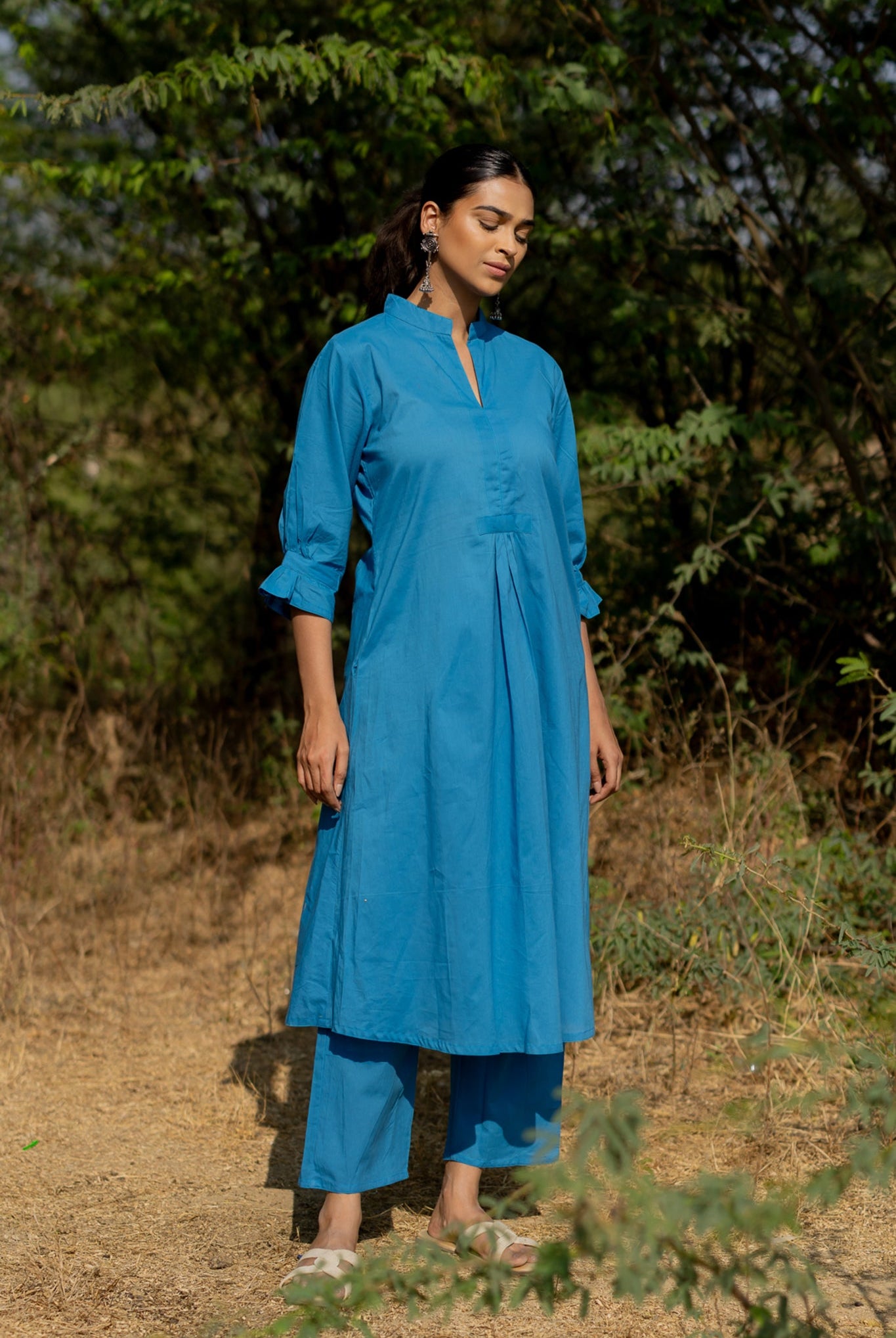 Cyan Blue Kurta Set - CiceroniKurta, Everyday WearMaidaan