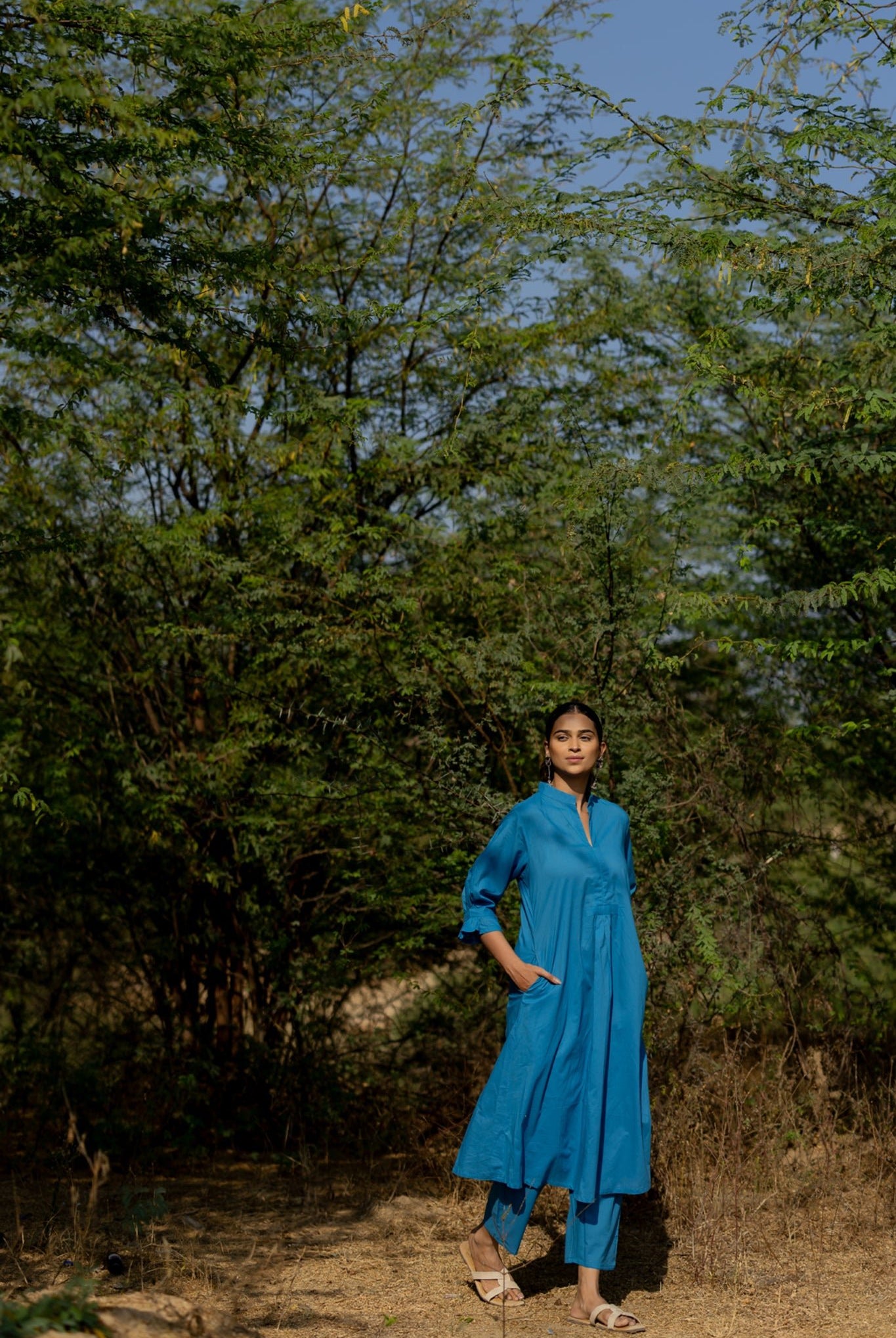 Cyan Blue Kurta Set - CiceroniKurta, Everyday WearMaidaan