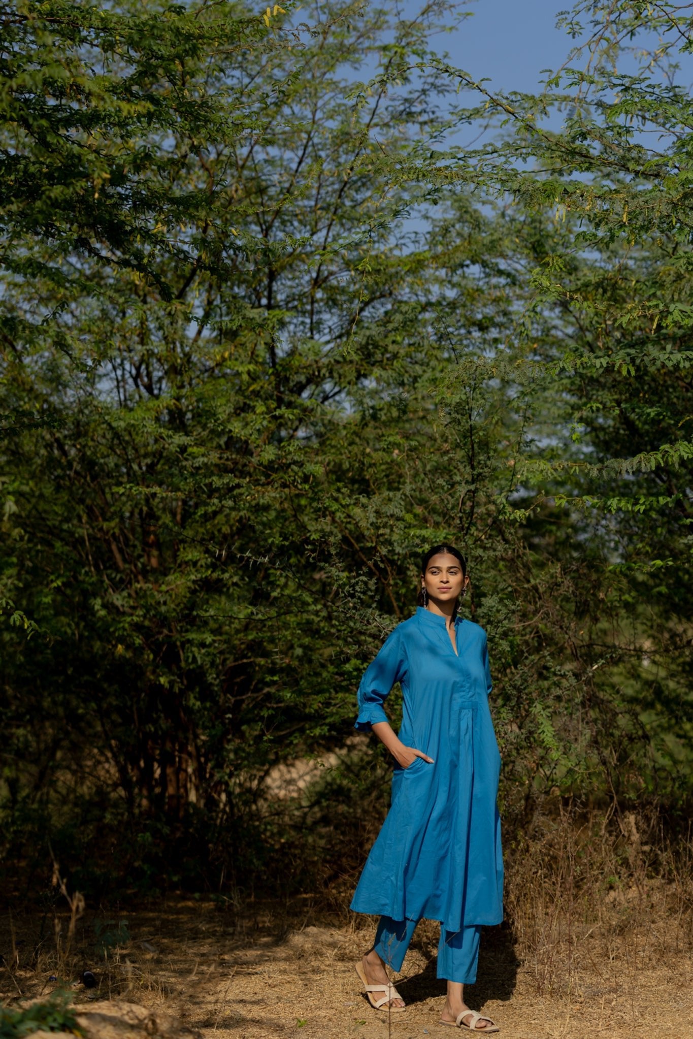 Cyan Blue Kurta Set - CiceroniKurta, Everyday WearMaidaan