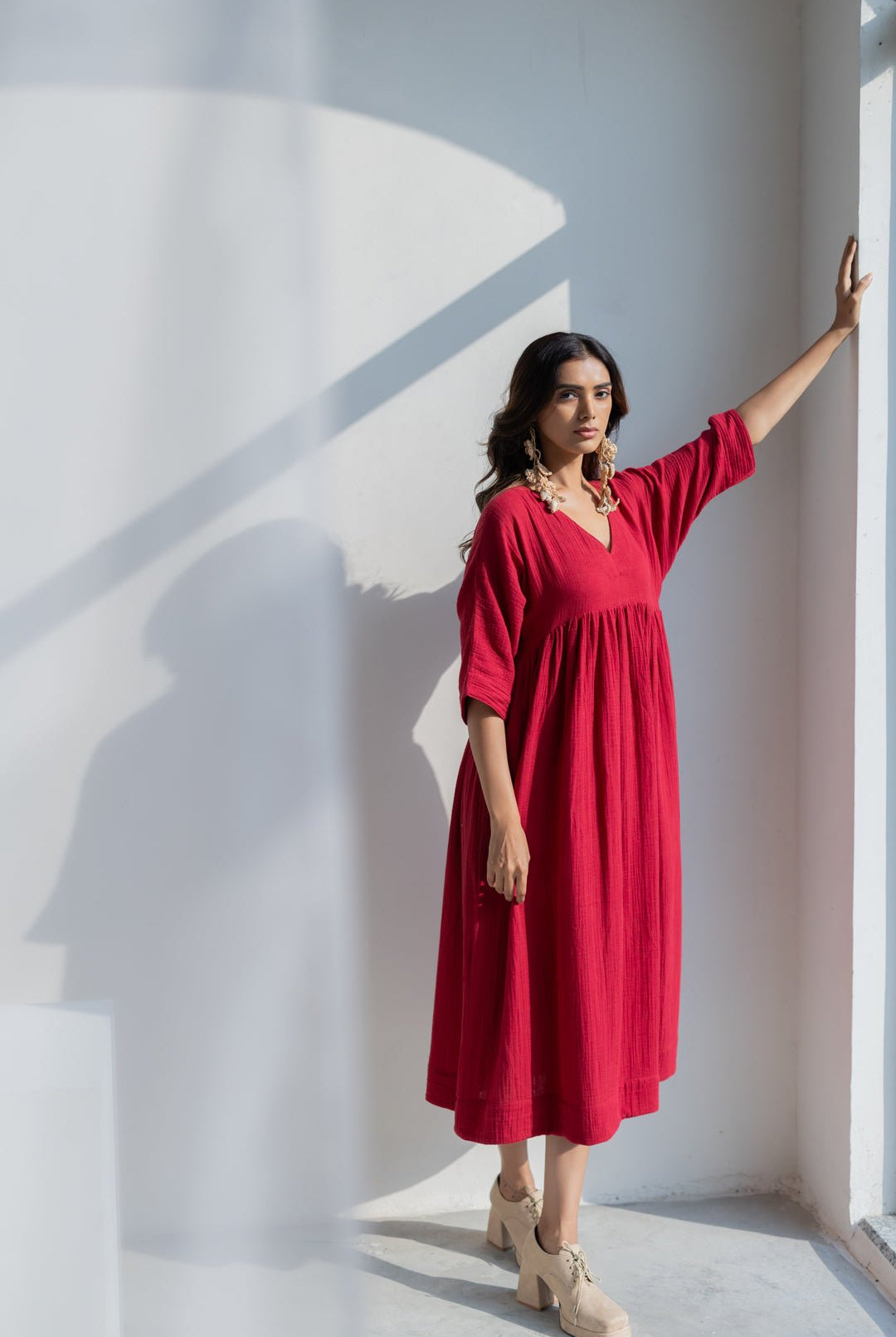 Deep Crimson Midi Dress - CiceroniDressesSilai Studio