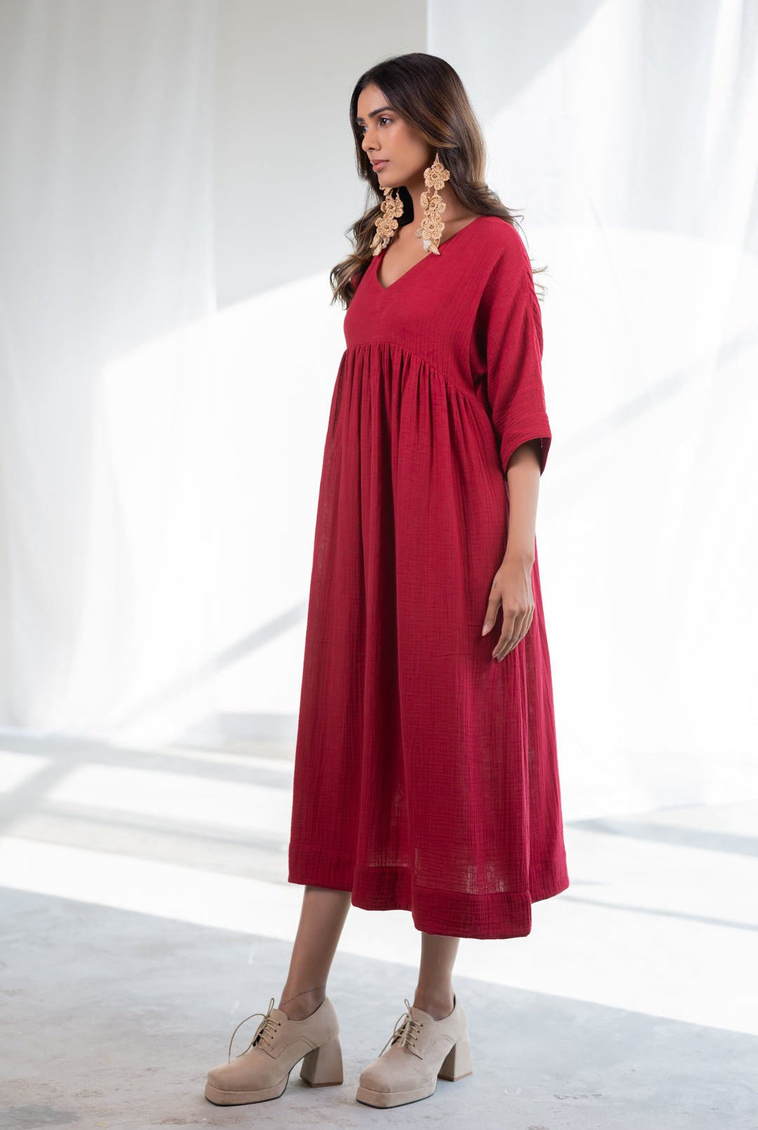 Deep Crimson Midi Dress - CiceroniDressesSilai Studio