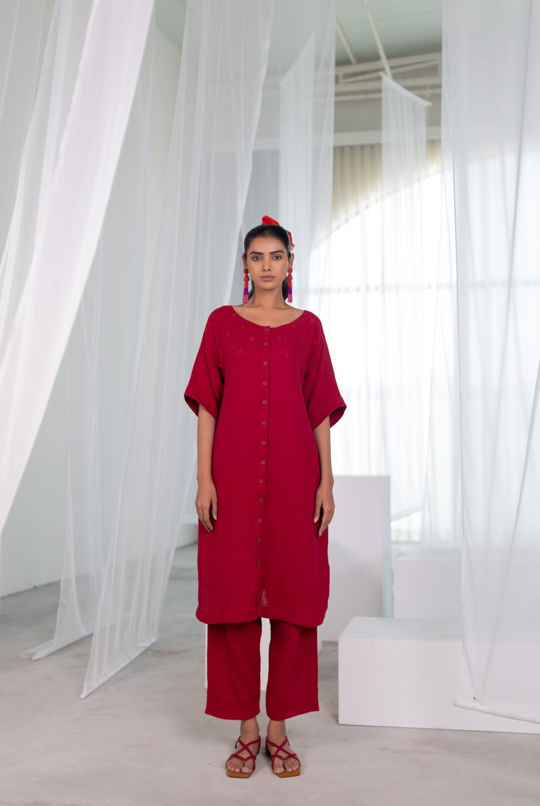 Deep Crimson Monofloral Kurta - CiceroniKurta, Everyday WearSilai Studio