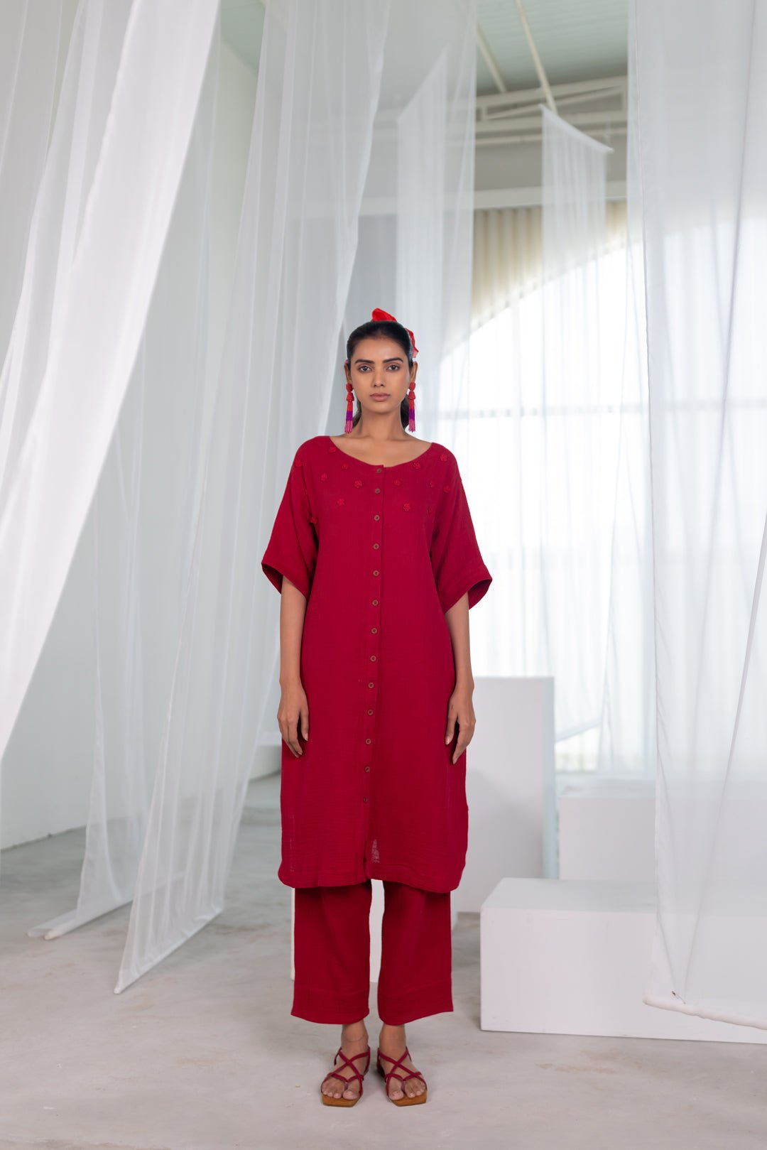 Deep Crimson Monofloral Kurta - CiceroniKurta, Everyday WearSilai Studio