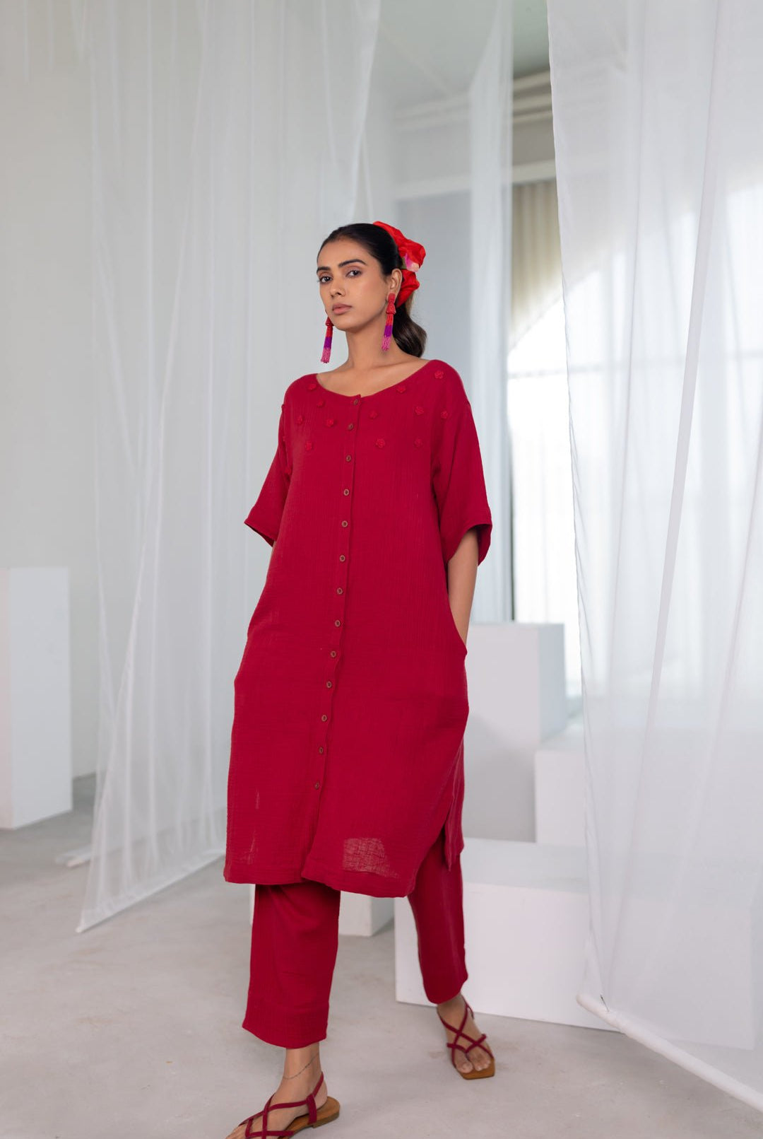 Deep Crimson Monofloral Kurta - CiceroniKurta, Everyday WearSilai Studio