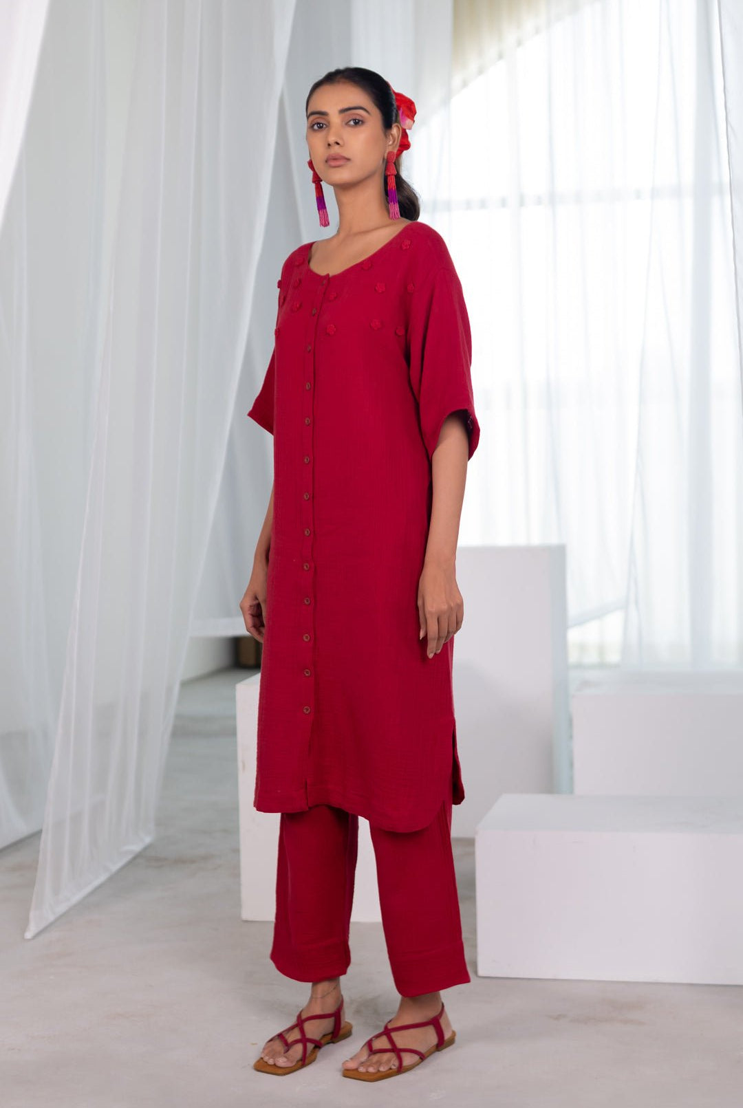 Deep Crimson Monofloral Kurta - CiceroniKurta, Everyday WearSilai Studio