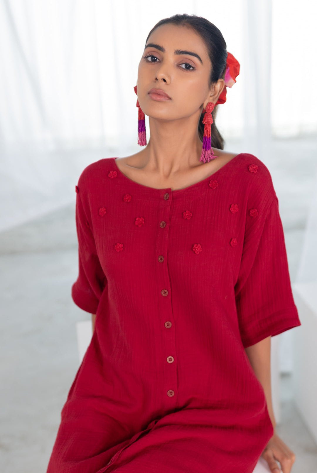 Deep Crimson Monofloral Kurta - CiceroniKurta, Everyday WearSilai Studio