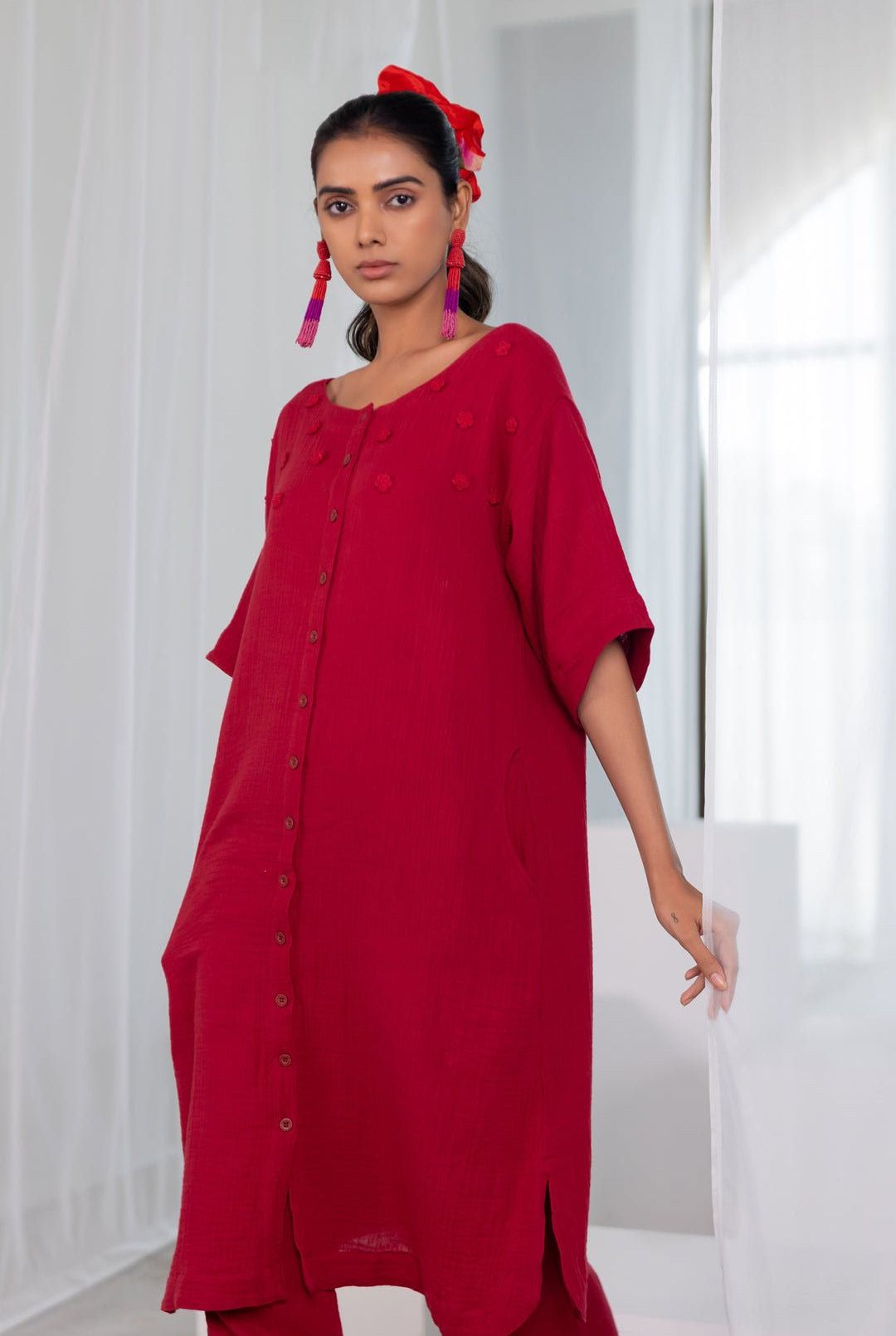 Deep Crimson Monofloral Kurta - CiceroniKurta, Everyday WearSilai Studio