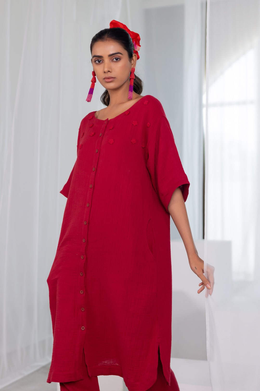 Deep Crimson Monofloral Kurta - CiceroniKurta, Everyday WearSilai Studio