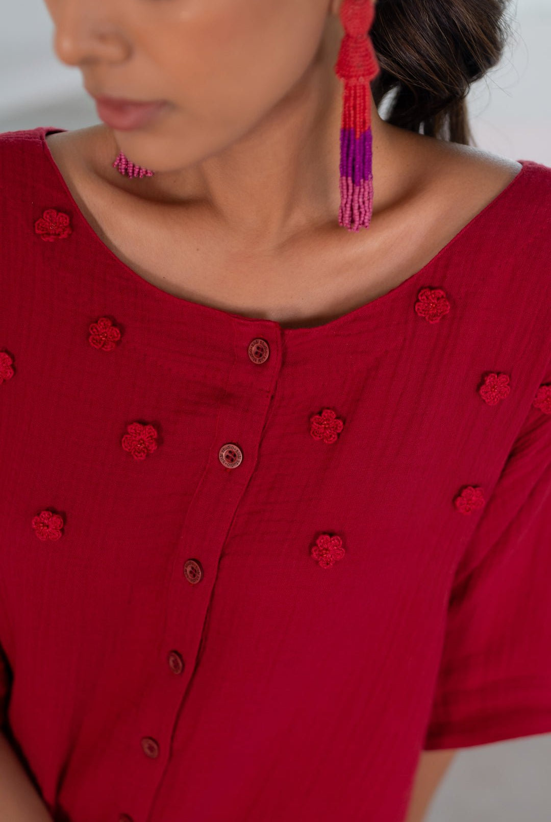 Deep Crimson Monofloral Kurta - CiceroniKurta, Everyday WearSilai Studio