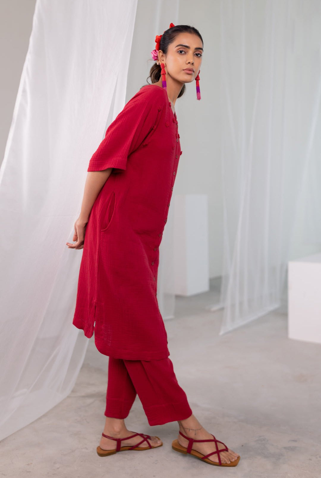 Deep Crimson Monofloral Kurta - CiceroniKurta, Everyday WearSilai Studio