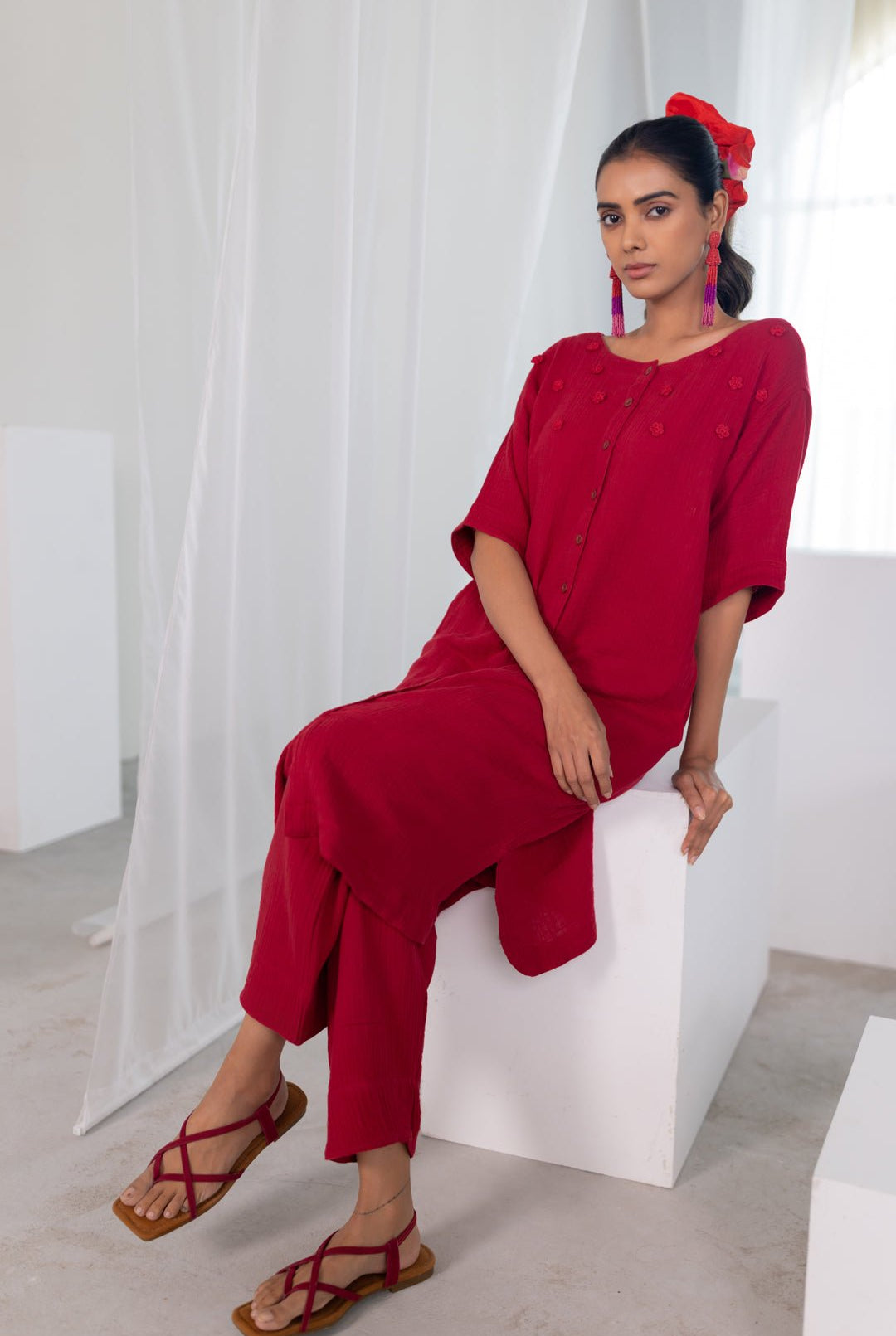 Deep Crimson Monofloral Kurta - CiceroniKurta, Everyday WearSilai Studio