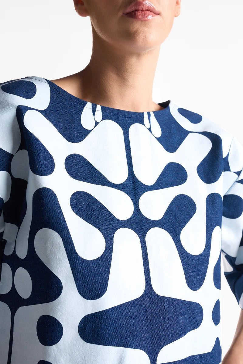 Denim Blanc Abstract Top - CiceroniTopsEkastories