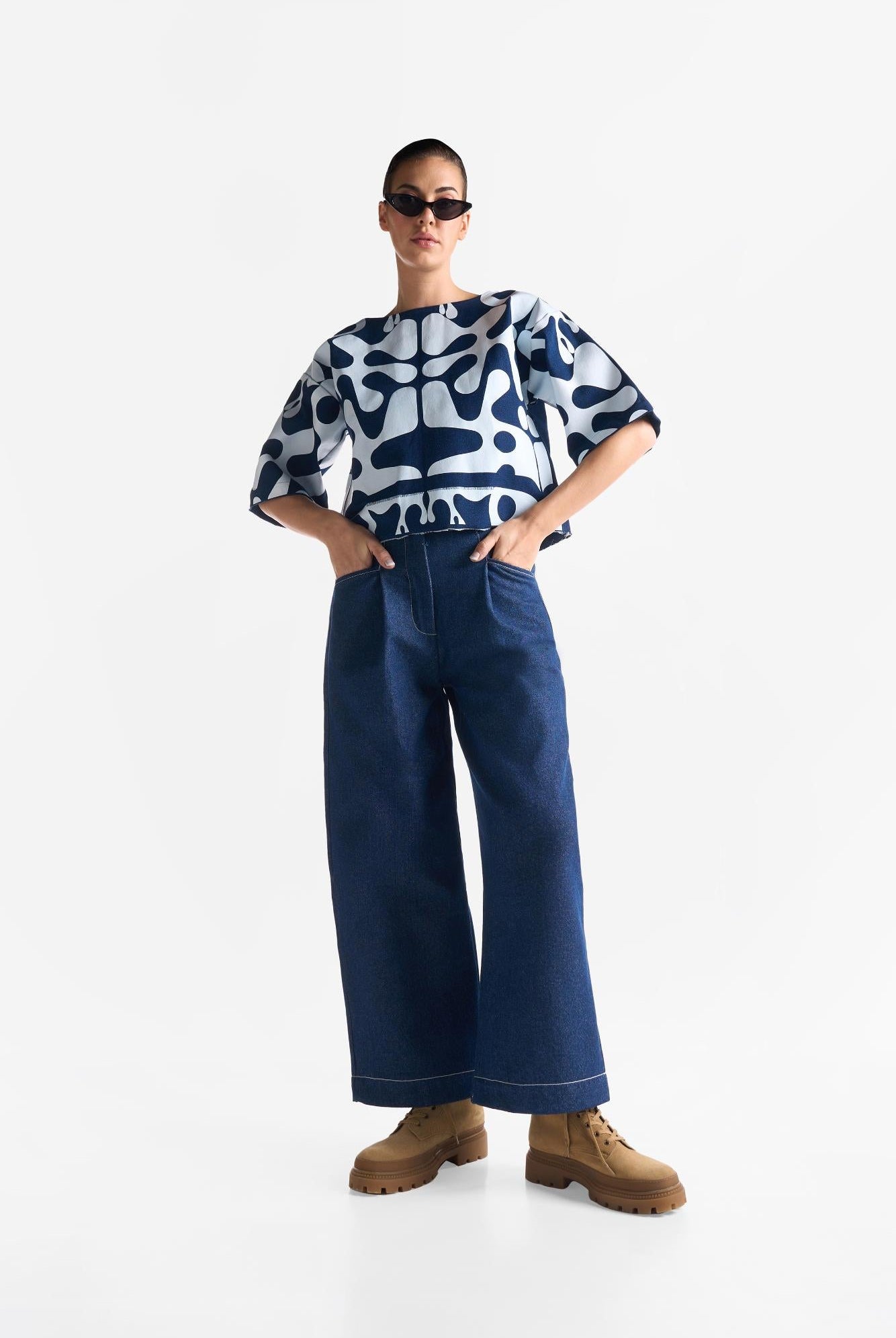 Denim Blanc Abstract Top - CiceroniTopsEkastories