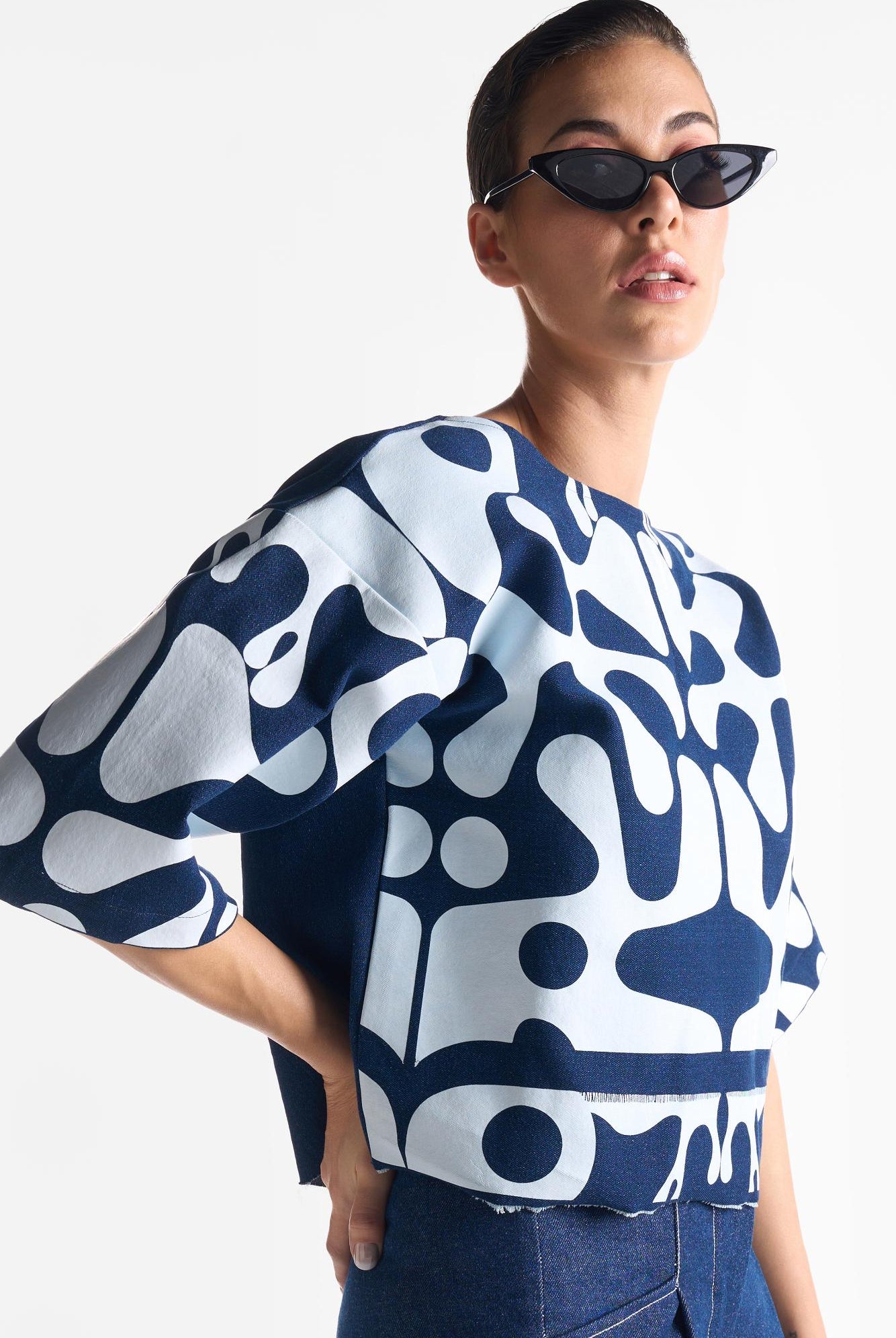 Denim Blanc Abstract Top - CiceroniTopsEkastories