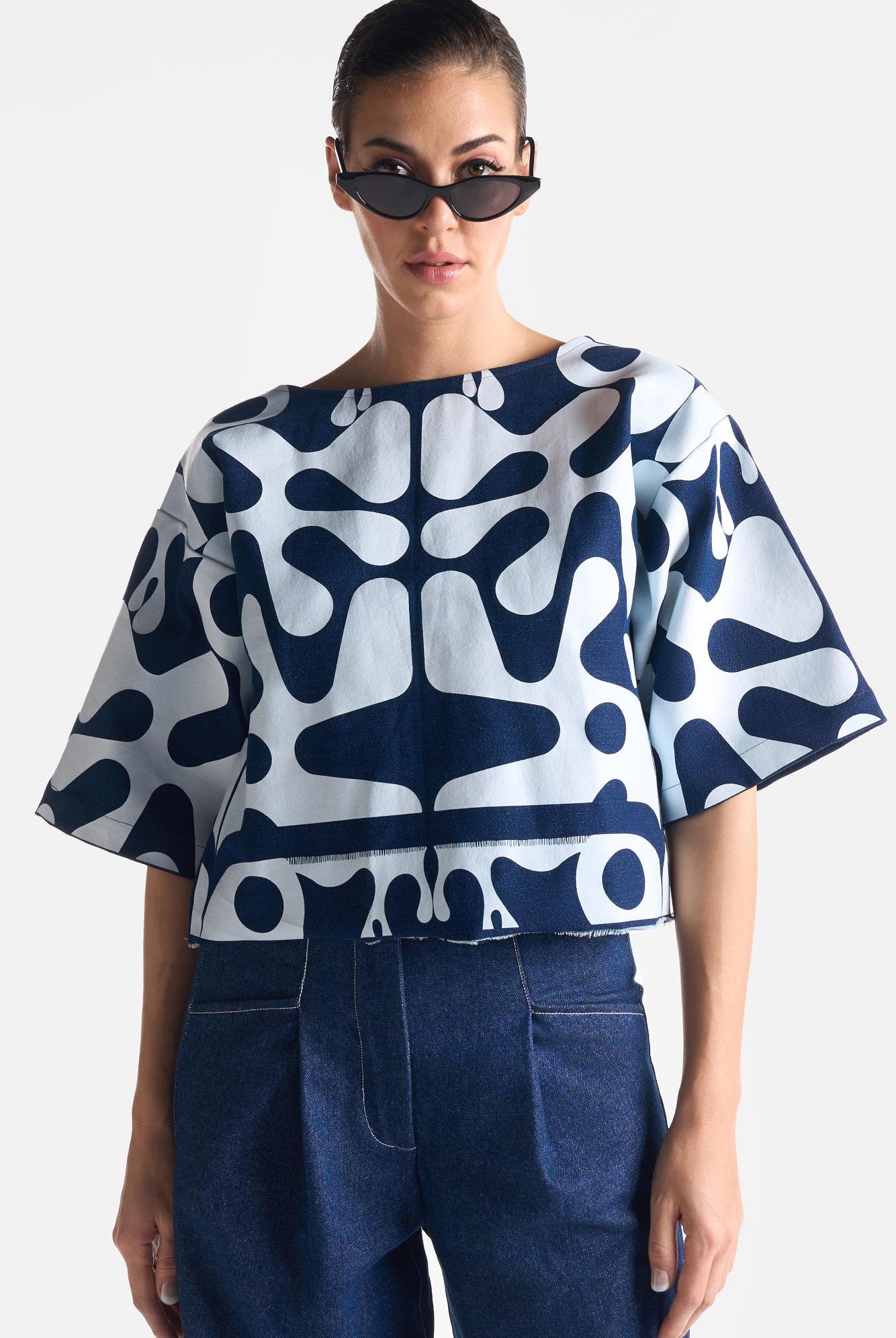 Denim Blanc Abstract Top - CiceroniTopsEkastories