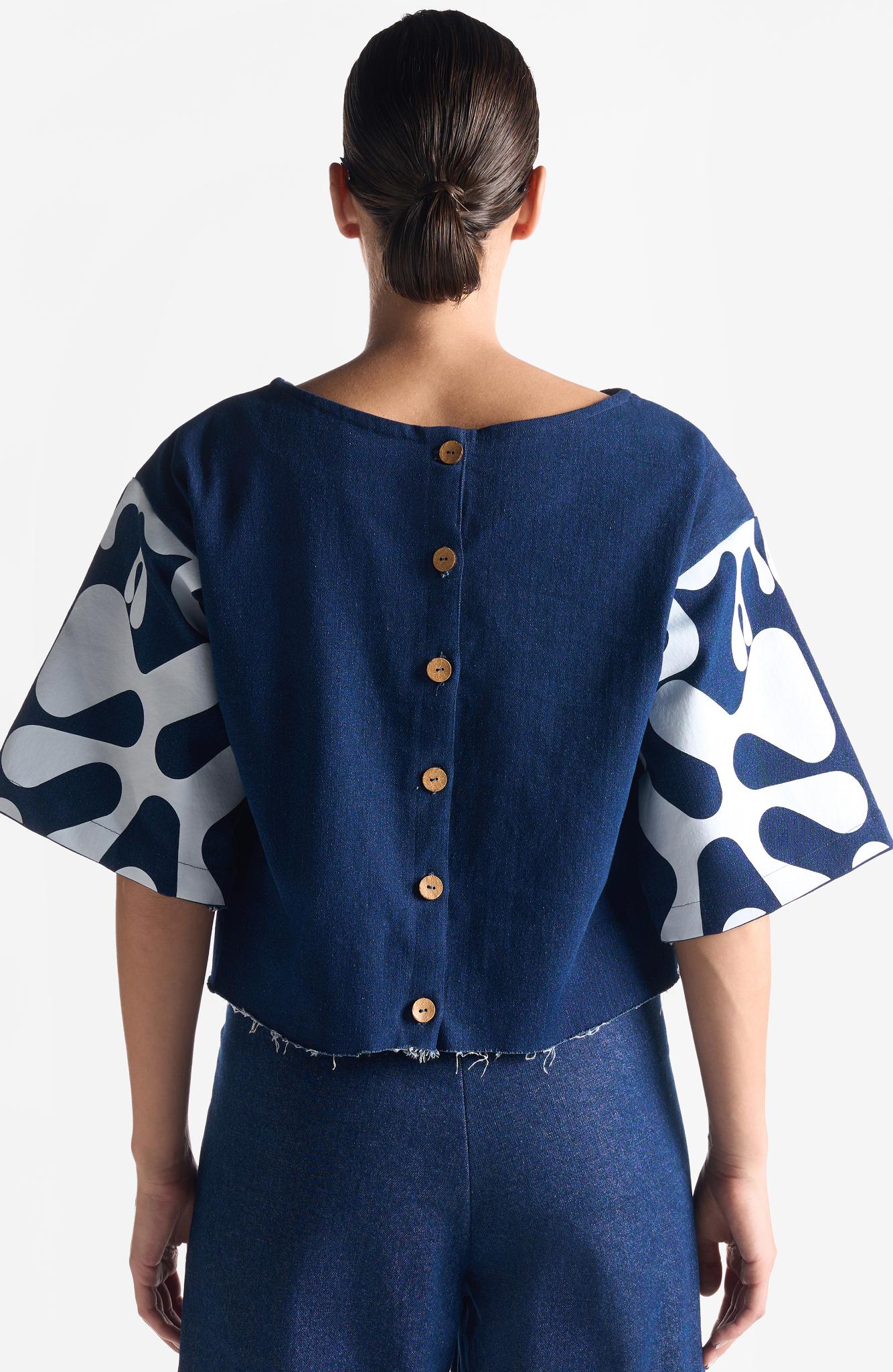 Denim Blanc Abstract Top - CiceroniTopsEkastories