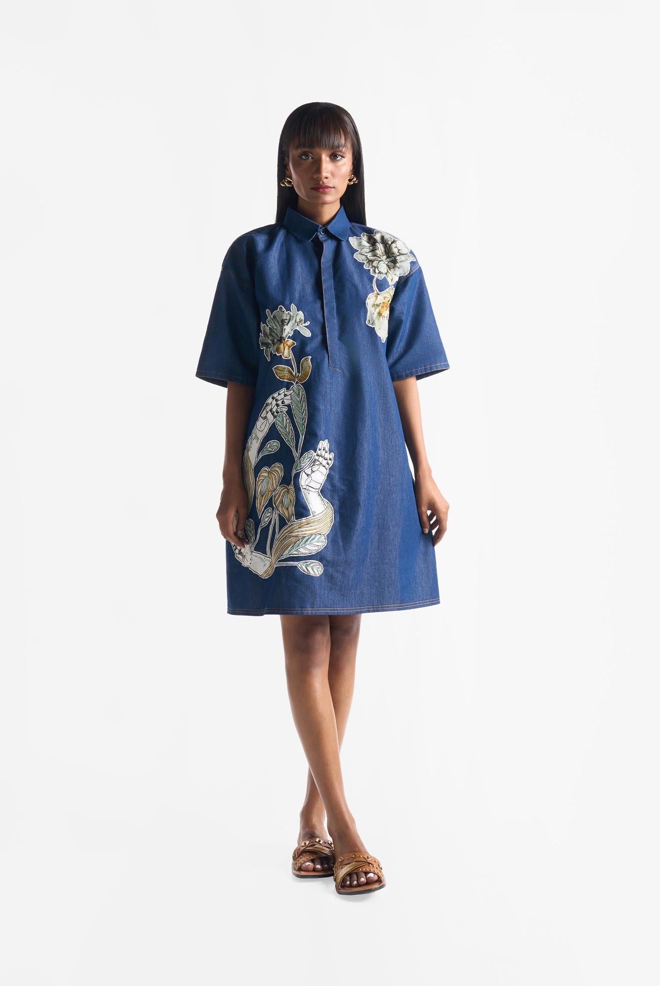 Denim Embroidery Shirt Dress - CiceroniDressesEkastories