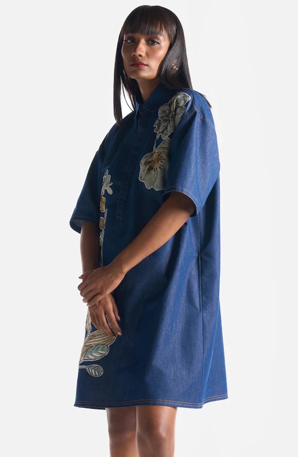 Denim Embroidery Shirt Dress - CiceroniDressesEkastories