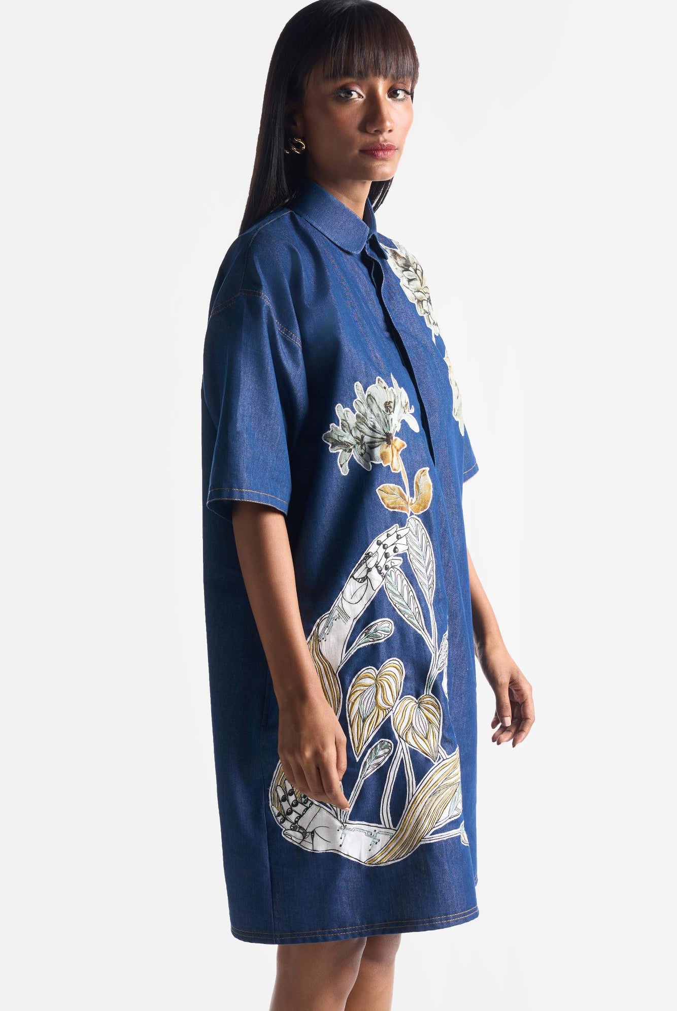 Denim Embroidery Shirt Dress - CiceroniDressesEkastories
