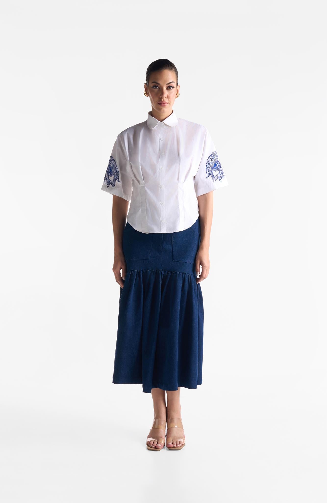 Denim Gather Skirt - CiceroniSkirtsEkastories