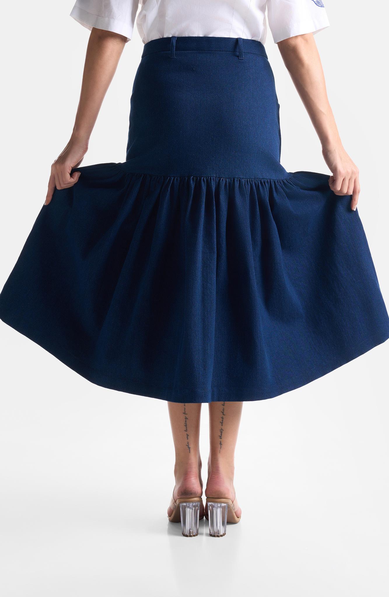 Denim Gather Skirt - CiceroniSkirtsEkastories
