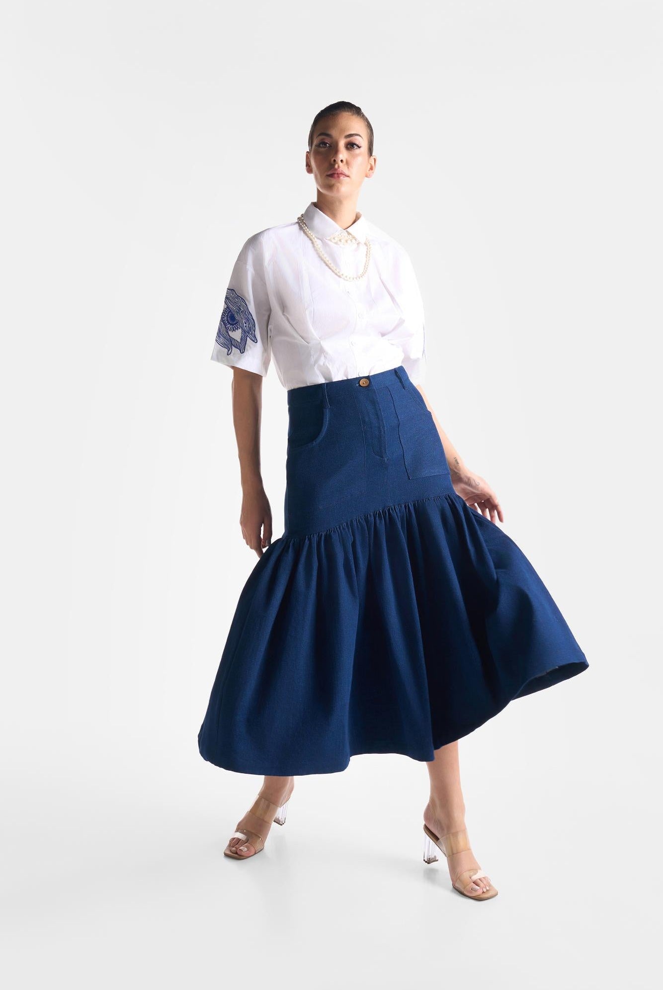 Denim Gather Skirt - CiceroniSkirtsEkastories