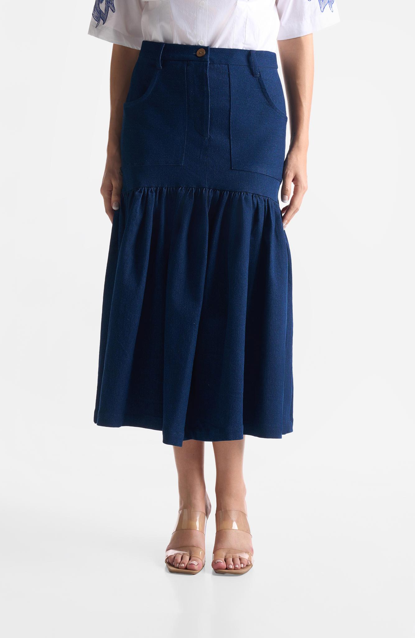 Denim Gather Skirt - CiceroniSkirtsEkastories