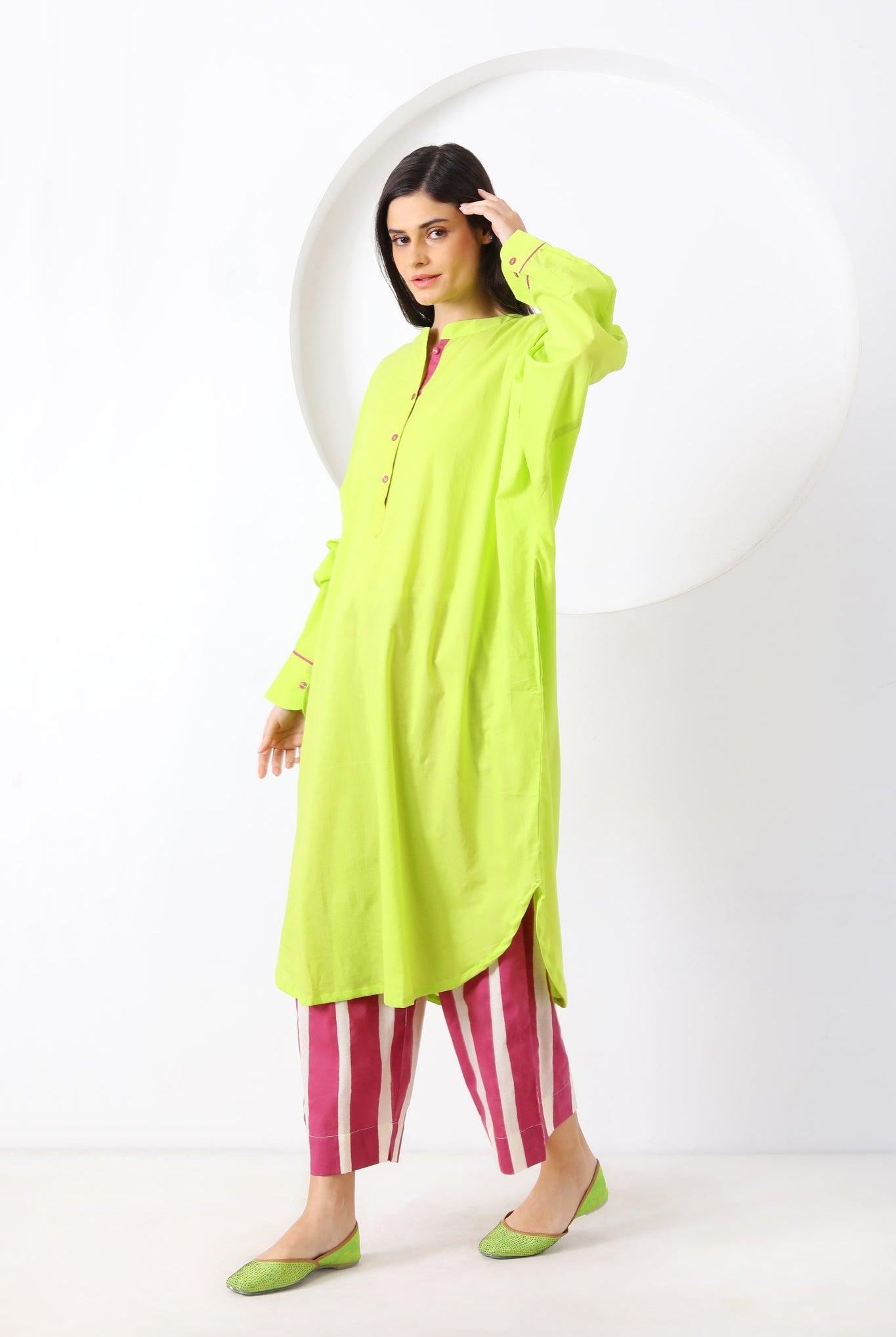 Dhaari Co - ord Set - Lime Green - CiceroniKurta Set, Everyday WearSheetal Joshi Verma