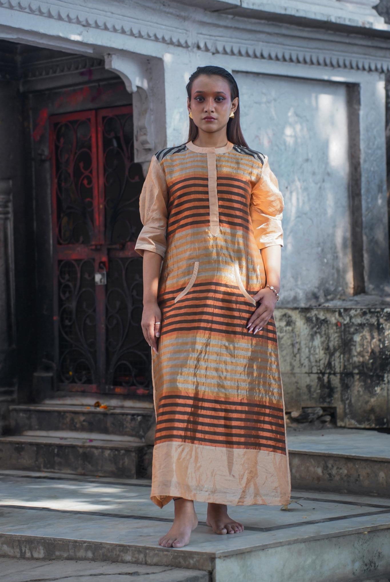 Dhun Zari A-Line Stripe Dress - CiceroniDresseseeda
