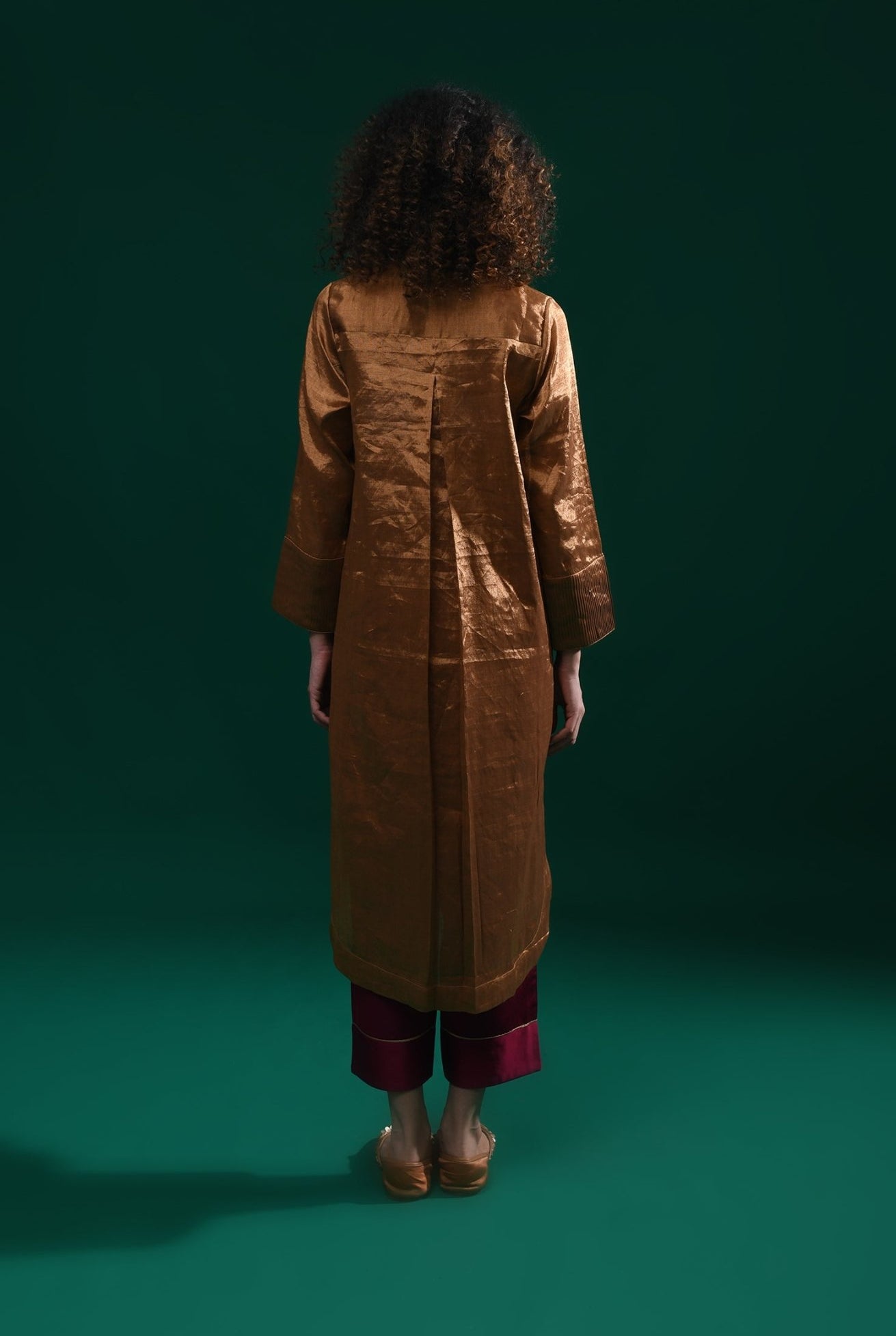 Double Box Pleat Tissue Co - Ord (Set of 2) - Coffee Gold and Mauve - CiceroniKurta Set, Festive WearHiranya