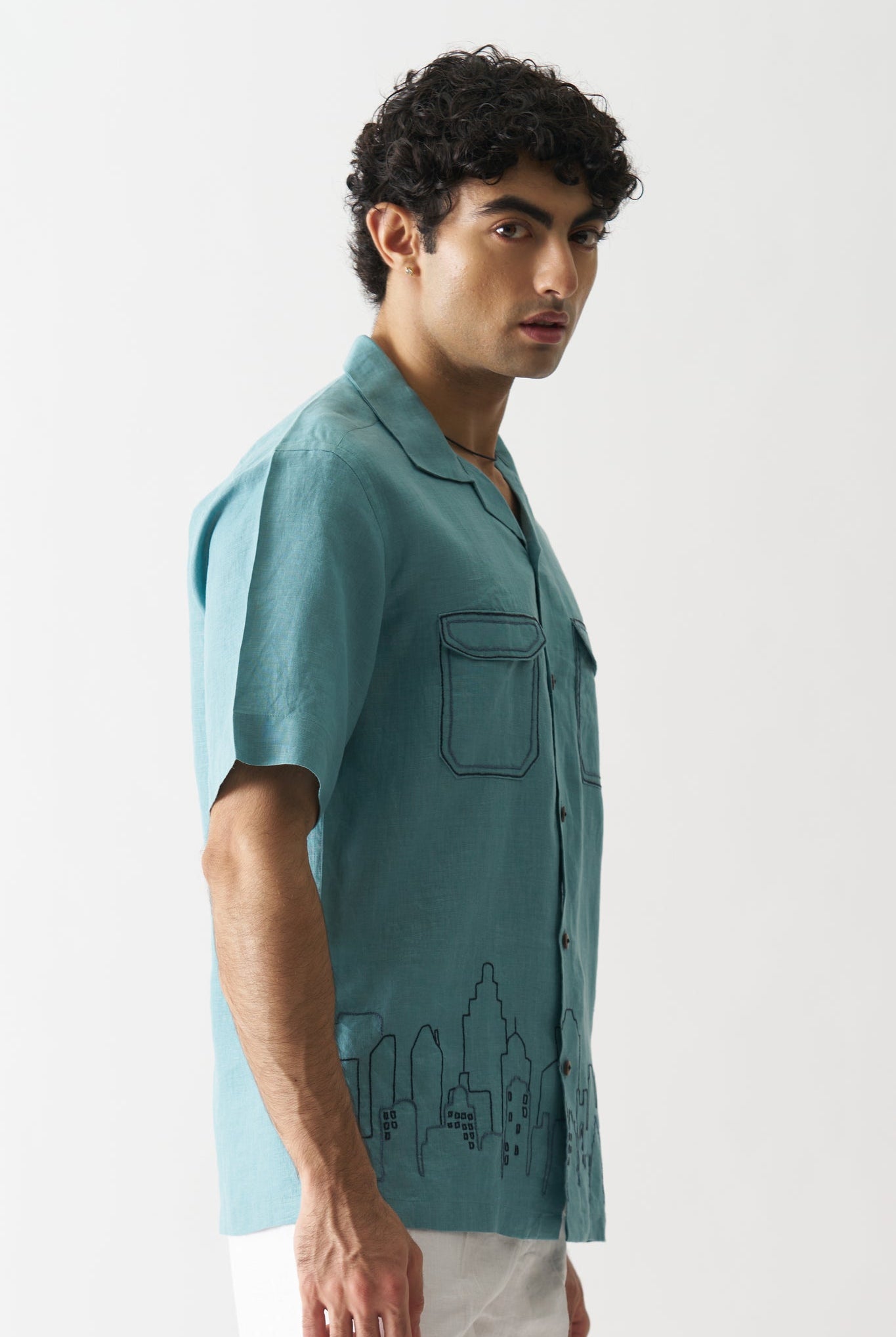 Downtown Dreams - Hand Embroidered Unisex Pure Linen Shirt - CiceroniShirtsCultura Studio