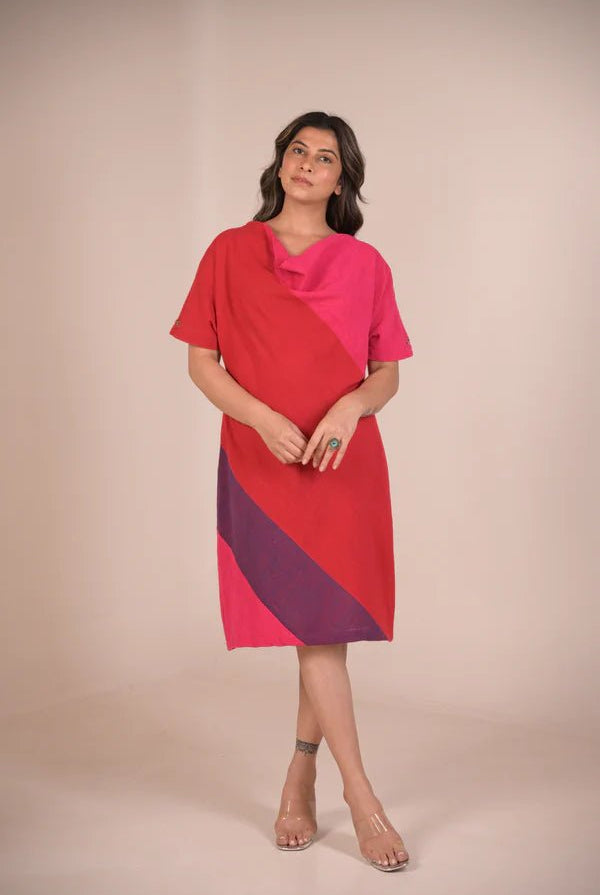 Dress, in cowl neck with hand embroidery accents - CiceroniDressesRang by Rajvi