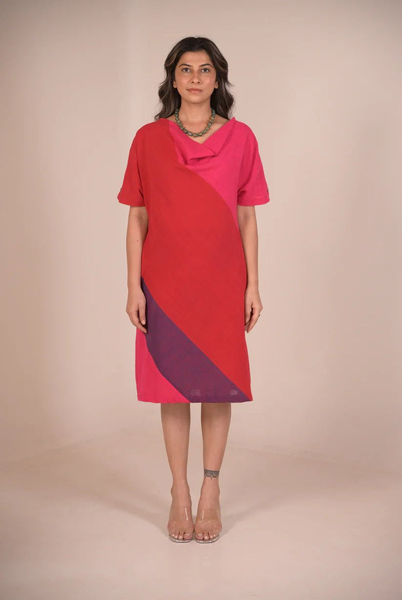 Dress, in cowl neck with hand embroidery accents - CiceroniDressesRang by Rajvi