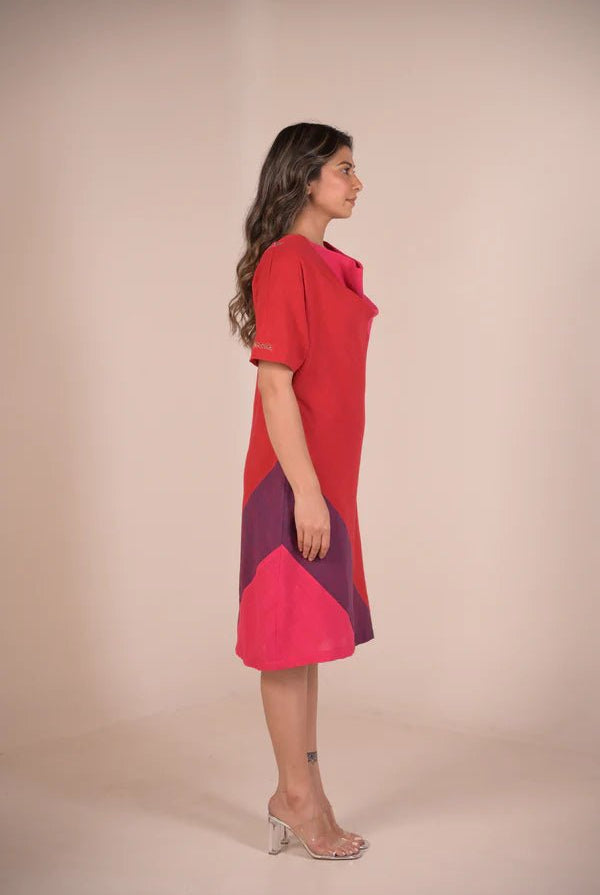 Dress, in cowl neck with hand embroidery accents - CiceroniDressesRang by Rajvi