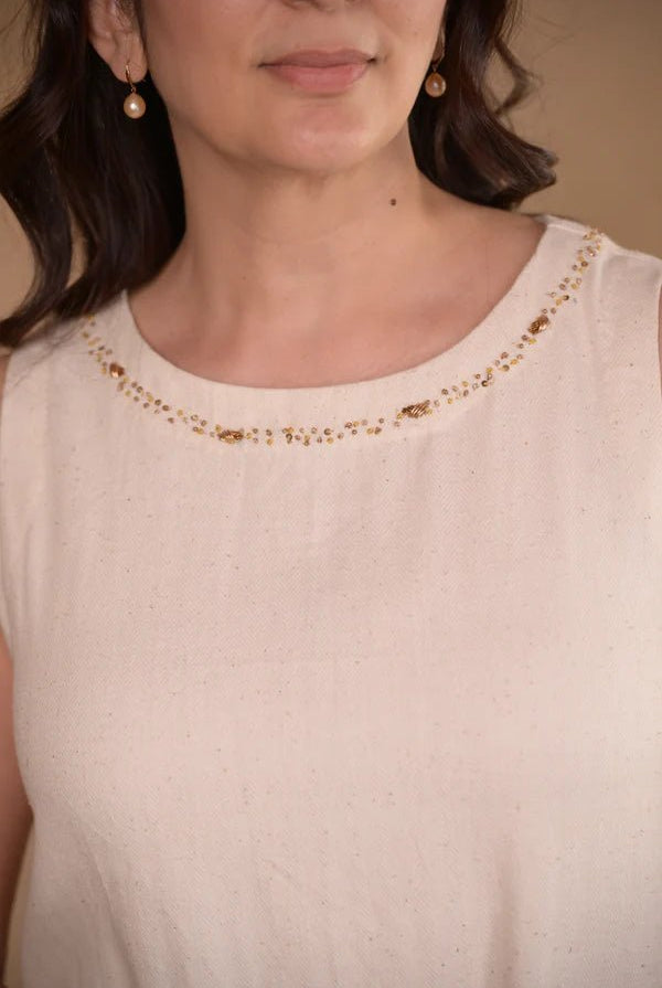 Dress, in herringbone weave with hand embroidery - CiceroniDressesRang by Rajvi