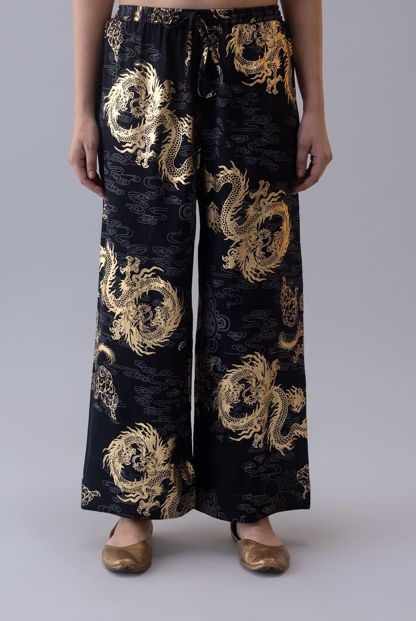 Druk Black/Gold Pyjama - CiceroniWomen PantsShades of India