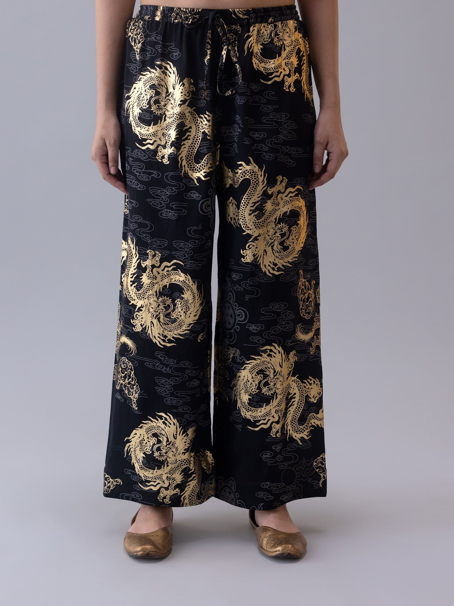 Druk Black/Gold Pyjama - CiceroniWomen PantsShades of India
