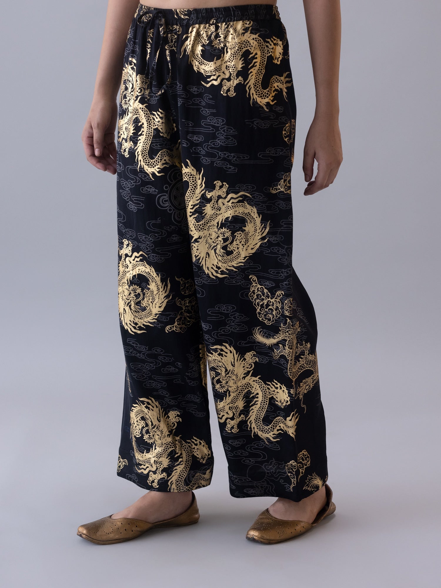 Druk Black/Gold Pyjama - CiceroniWomen PantsShades of India