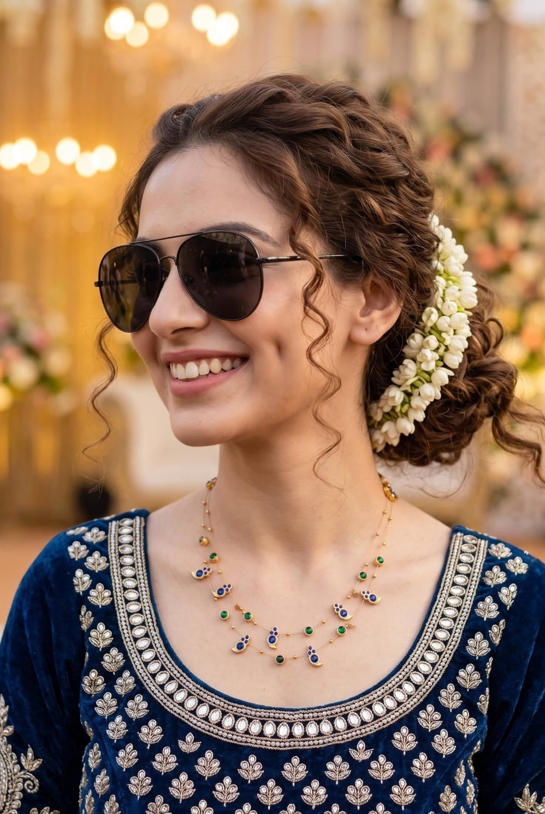 Dual Layered Blue Kemp Maanga and Green Stone Necklace - CiceroniNecklace SetAarika