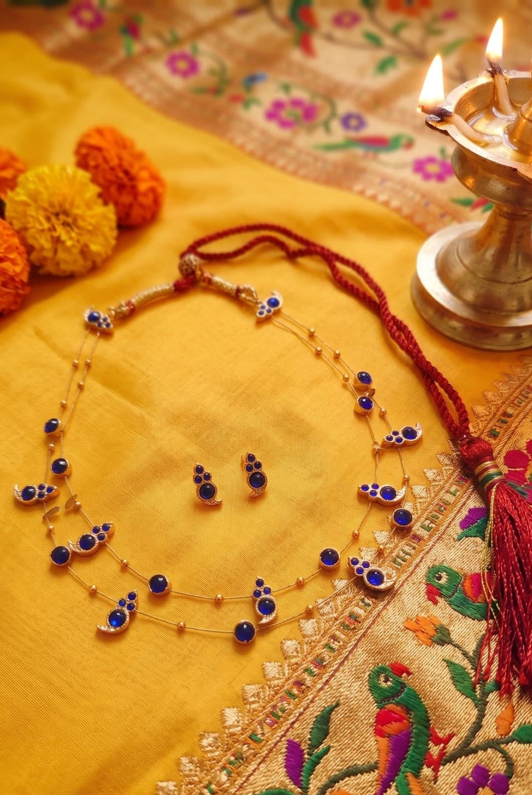 Dual Layered Blue Kemp Maanga Necklace - CiceroniNecklace SetAarika