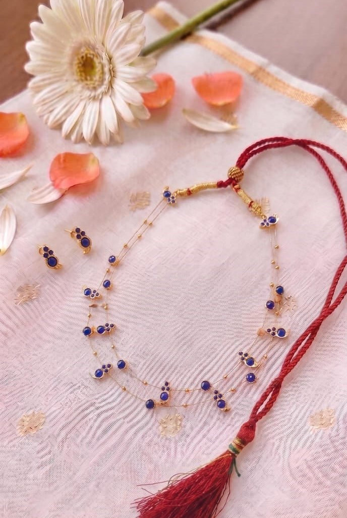 Dual Layered Blue Kemp Maanga Necklace - CiceroniNecklace SetAarika