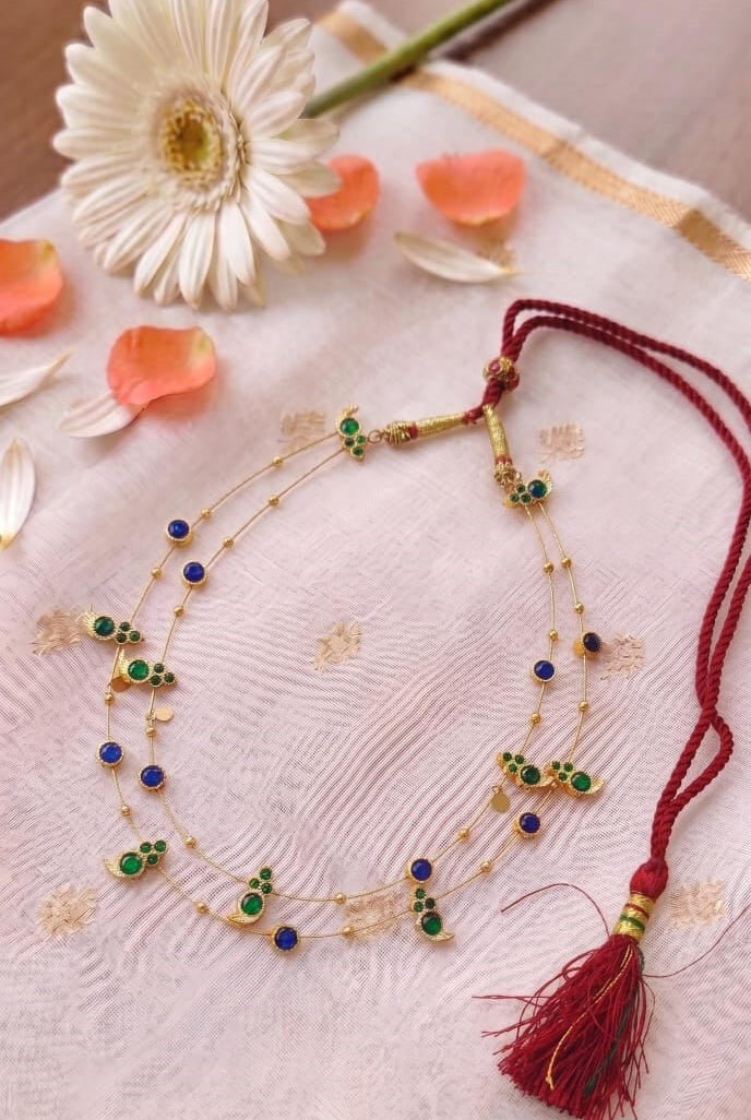 Dual Layered Green Kemp Maanga and Blue Stone Necklace - CiceroniNecklace SetAarika