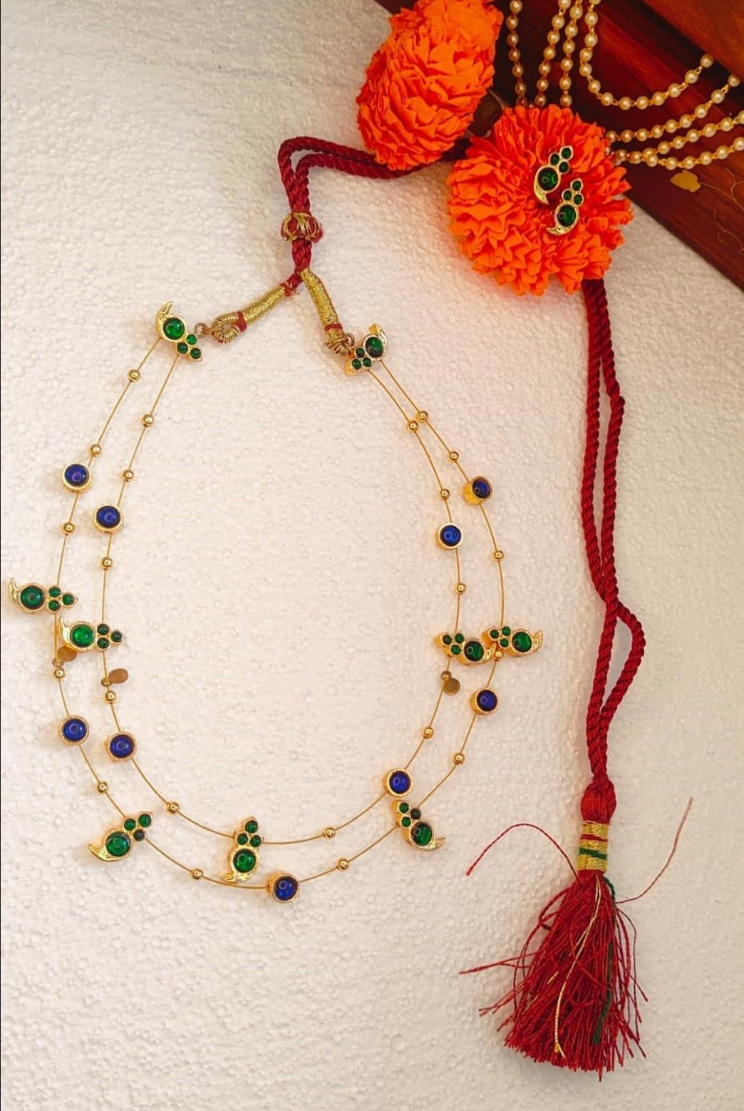 Dual Layered Green Kemp Maanga and Blue Stone Necklace - CiceroniNecklace SetAarika