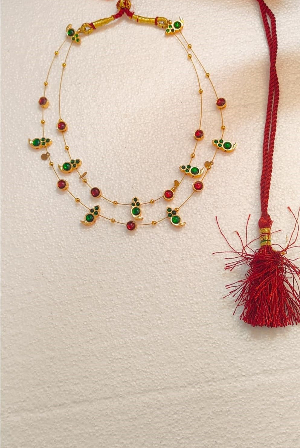 Dual Layered Green Kemp Maanga and Red Stone Necklace - CiceroniNecklace SetAarika