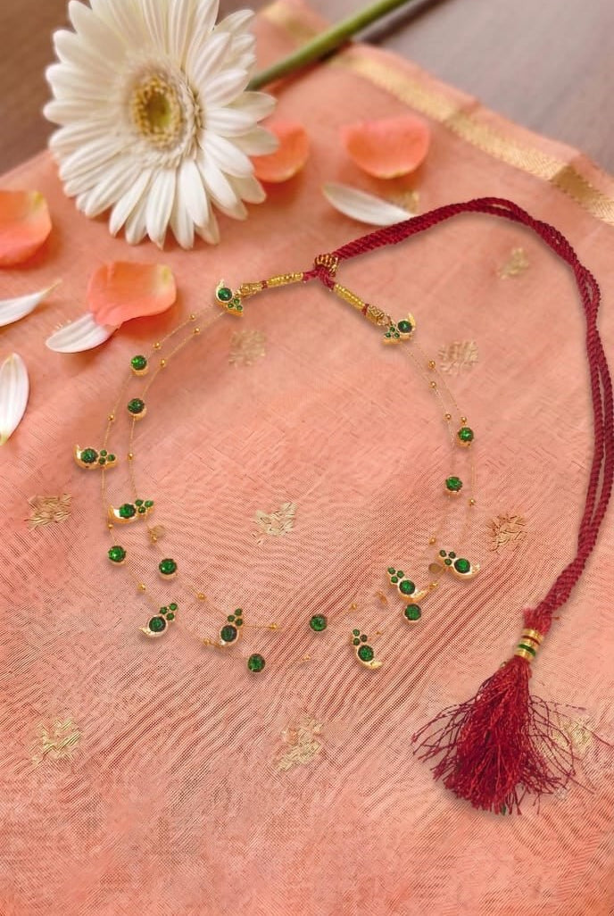 Dual Layered Green Kemp Maanga and Red Stone Necklace - CiceroniNecklace SetAarika