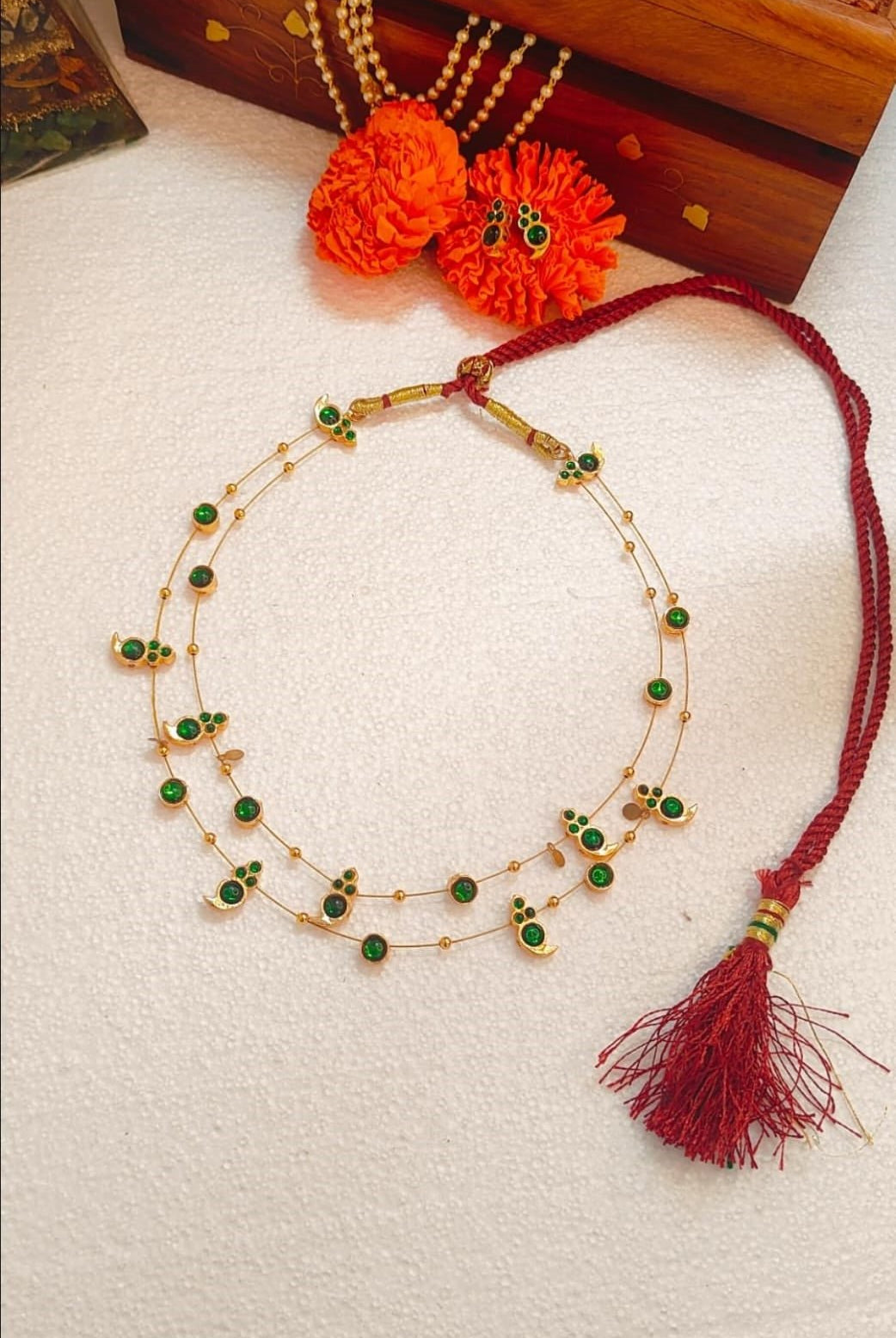 Dual Layered Green Kemp Maanga Necklace - CiceroniNecklace SetAarika