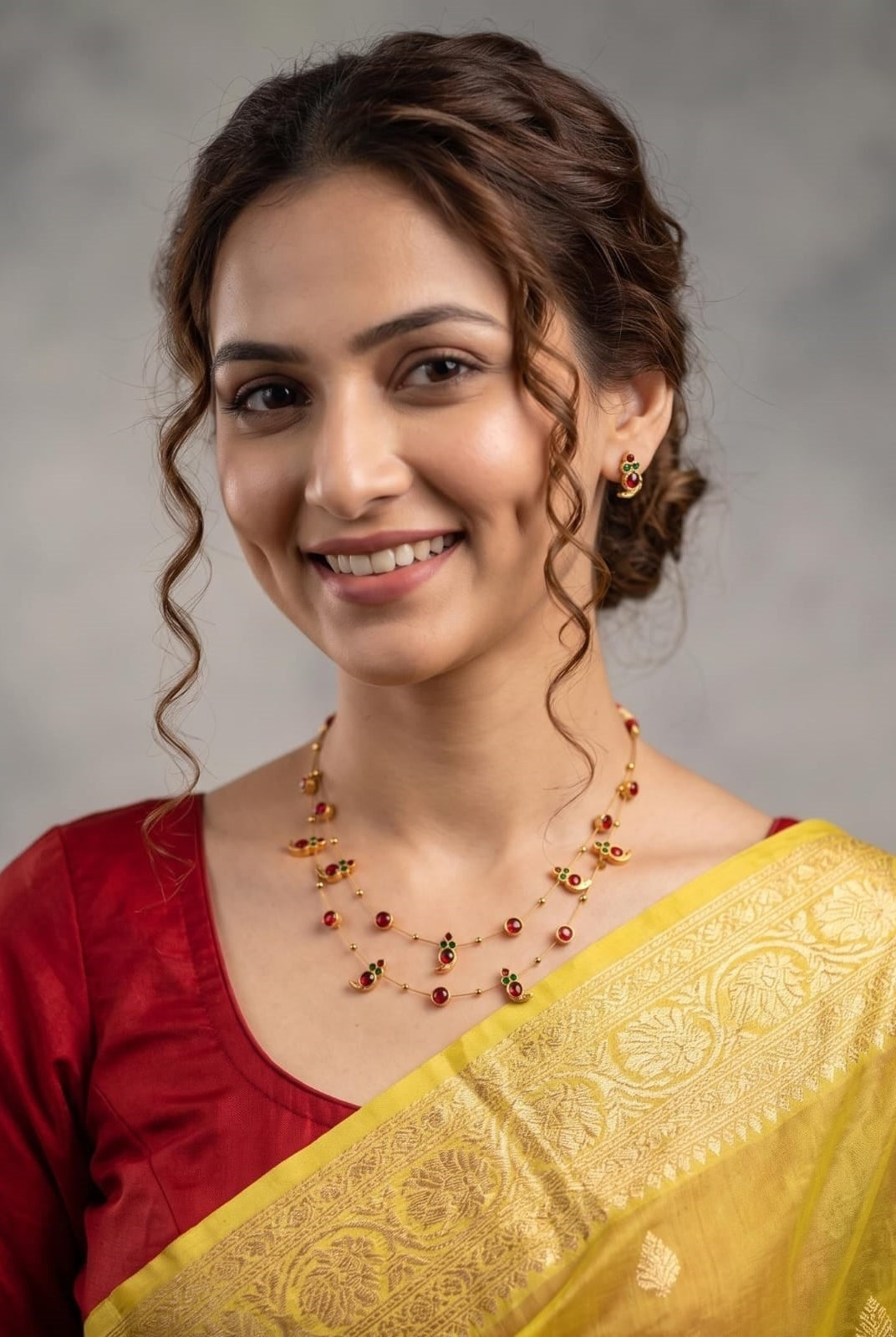 Dual Layered Red Kemp Maanga Necklace - CiceroniNecklace SetAarika
