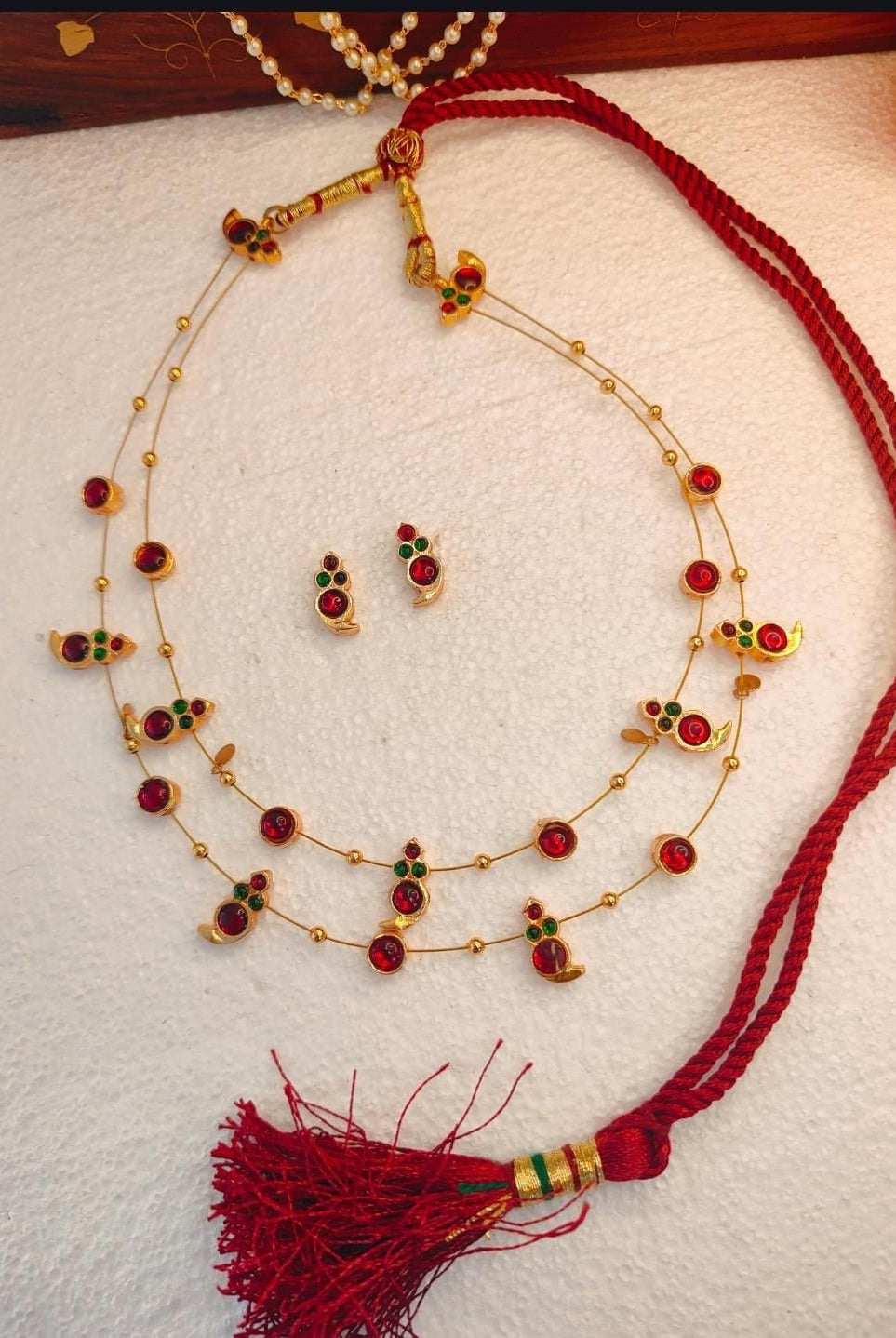 Dual Layered Red Kemp Maanga Necklace - CiceroniNecklace SetAarika