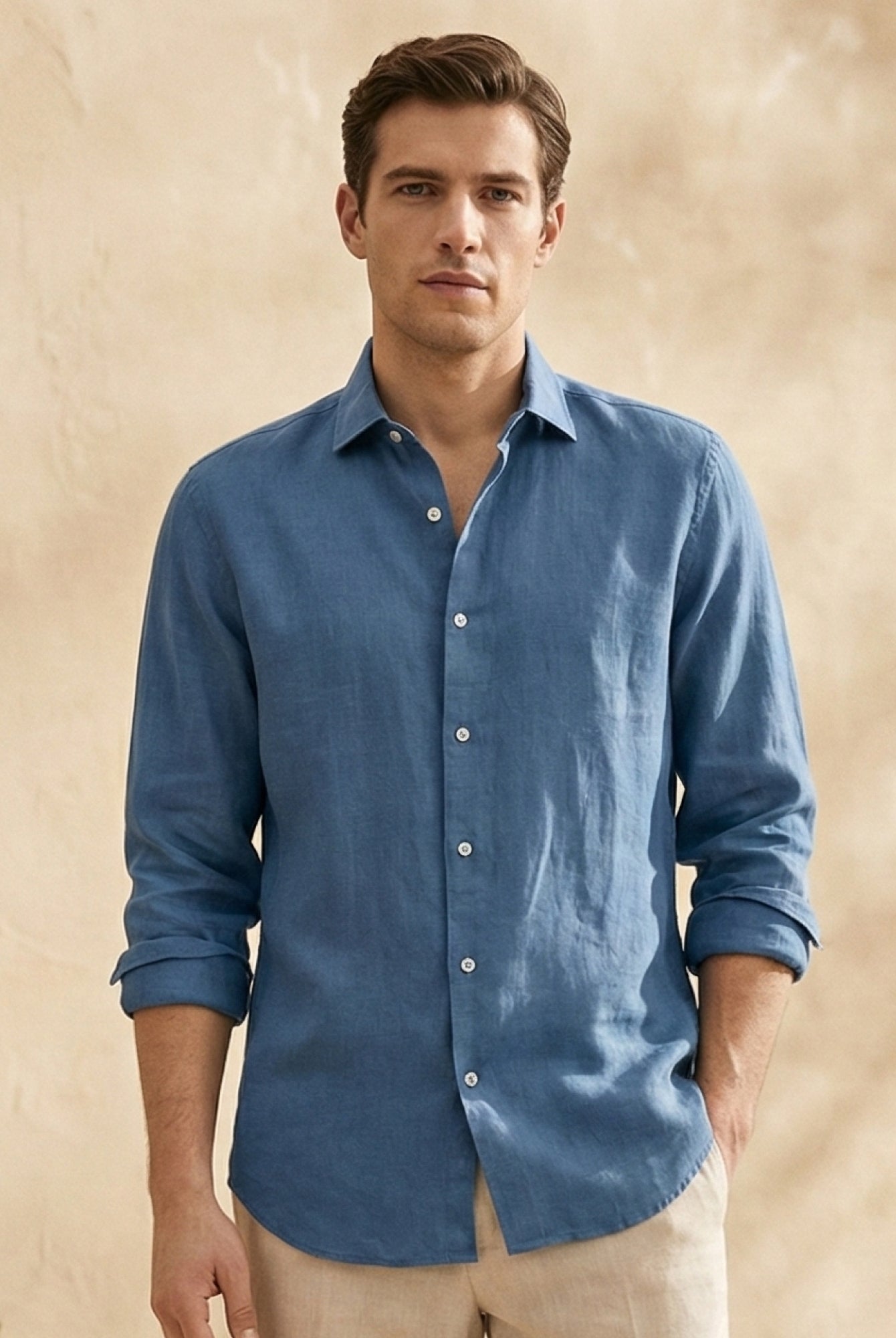 Dusty Blue 100% Pure Linen Shirt - CiceroniMen Shirtsbhrāta