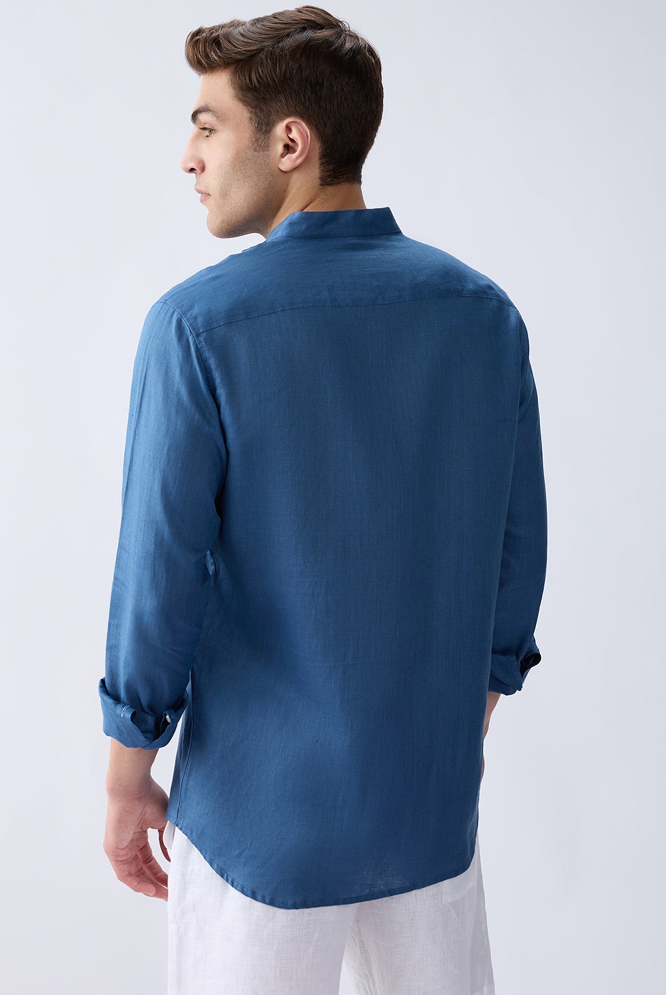 Dusty Blue Mandarin 100% Pure Linen Shirt - CiceroniMen Shirtsbhrāta